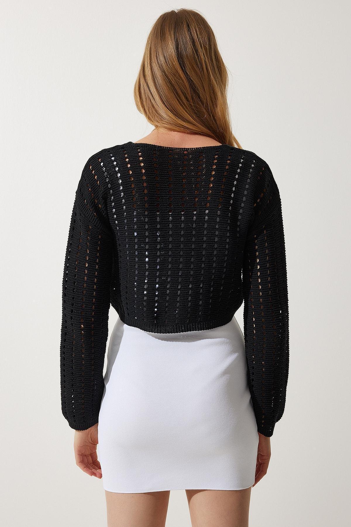 Womens Black Openwork Knitwear Bolero Cardigan PF00074, single, C101_5720, large image number 4