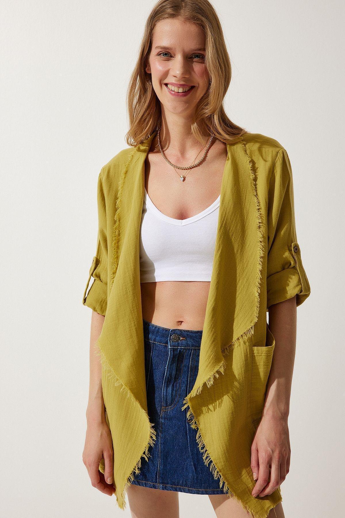 Green Fringed Asymmetric Jacket, , large image number 0