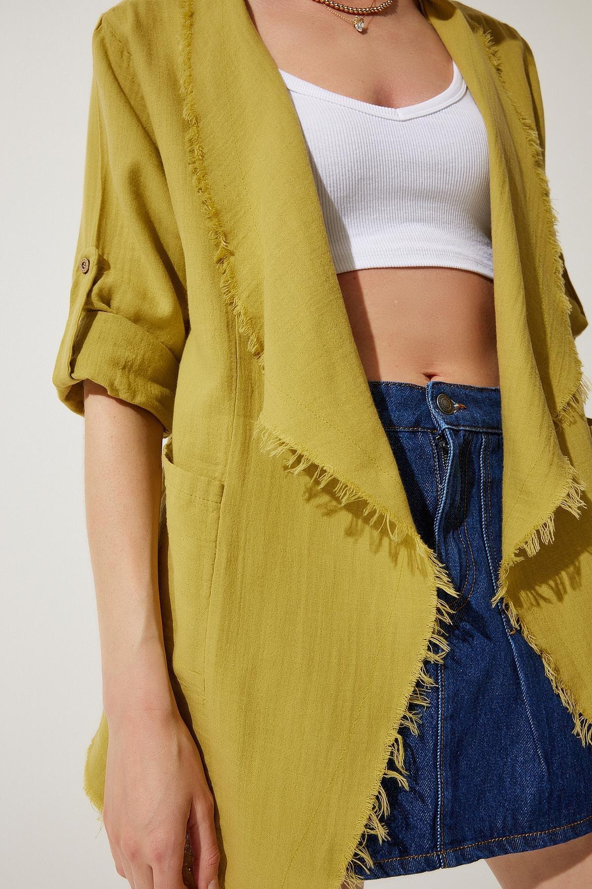 Green Fringed Asymmetric Jacket, , large image number 1
