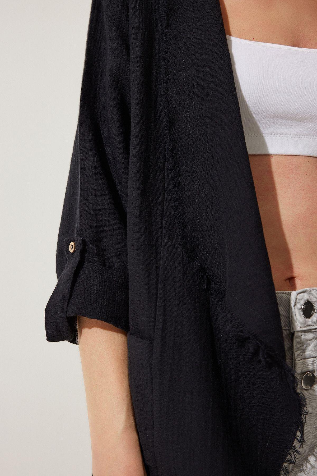 Black Fringed Asymmetric Jacket, , large image number 3