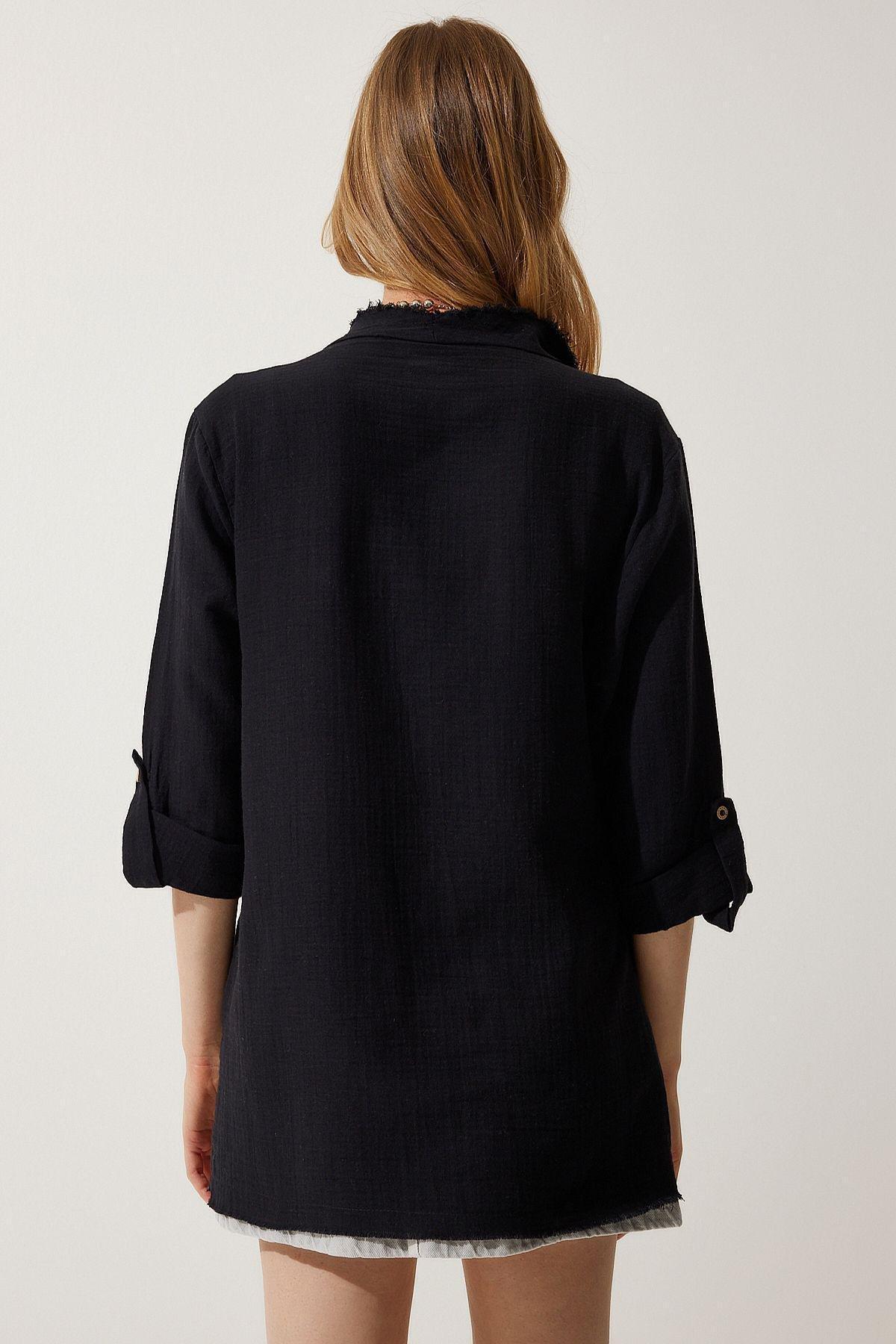 Black Fringed Asymmetric Jacket, , large image number 4