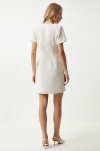 Grey Buttoned Mini Tweed Dress, , large image number 8