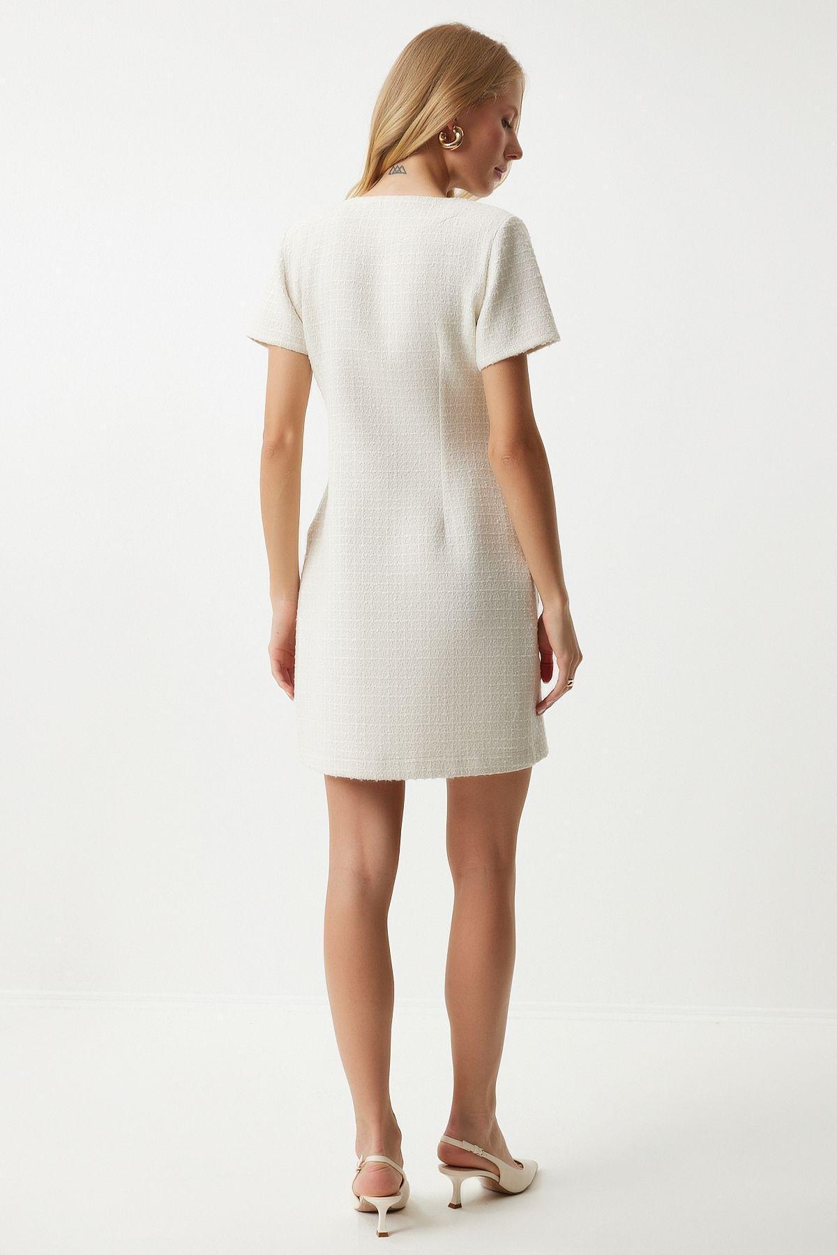 Grey Buttoned Mini Tweed Dress, , large image number 9