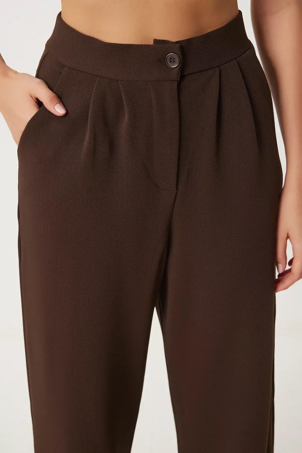 Brown Lycra Palazzo Trousers, Brown, large image number 2