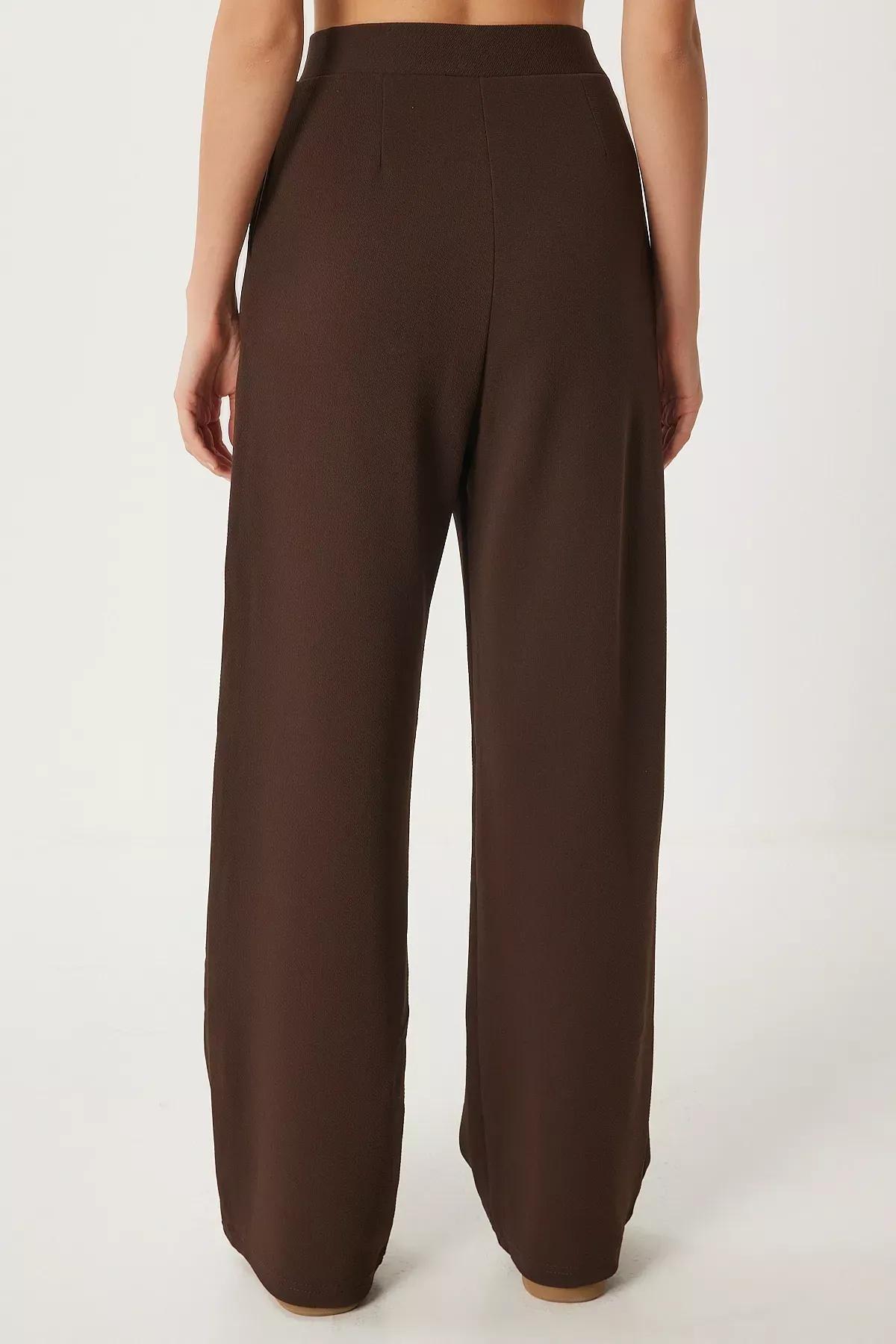 Brown Lycra Palazzo Trousers, Brown, large image number 3