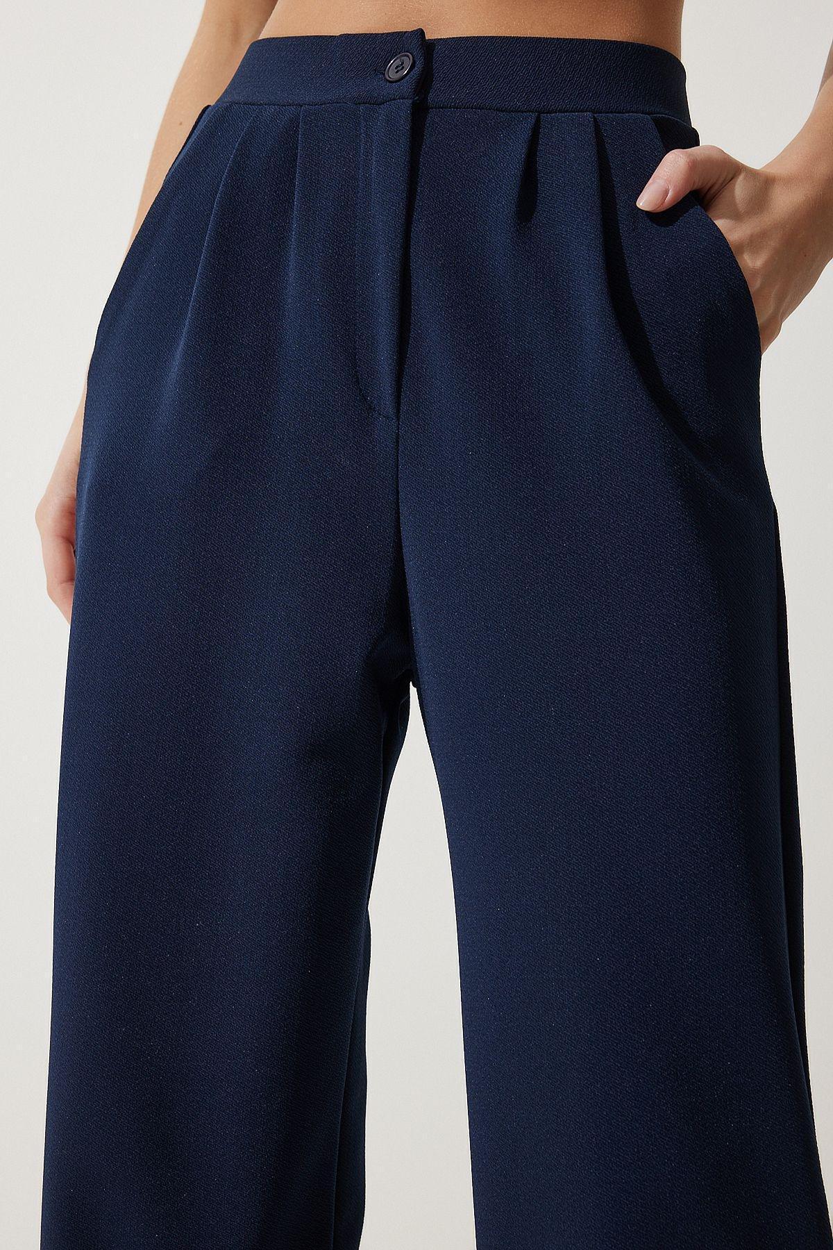 Womens Navy Blue Lycra Comfortable Palazzo Knitted Trousers RV00175, single, , large image number 0