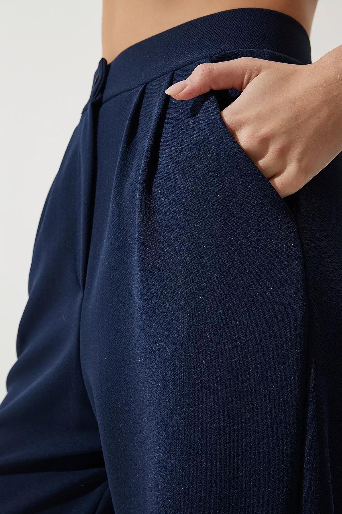 Blue Lycra Palazzo Trousers, Navy blue, large image number 4