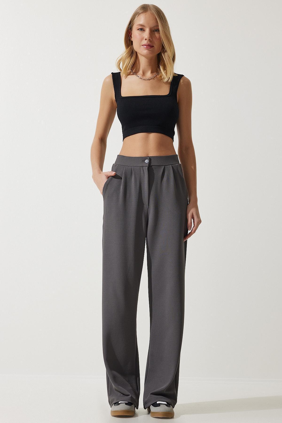 Womens Gray Lycra Comfortable Palazzo Knitted Trousers RV00175, single, , large image number 0
