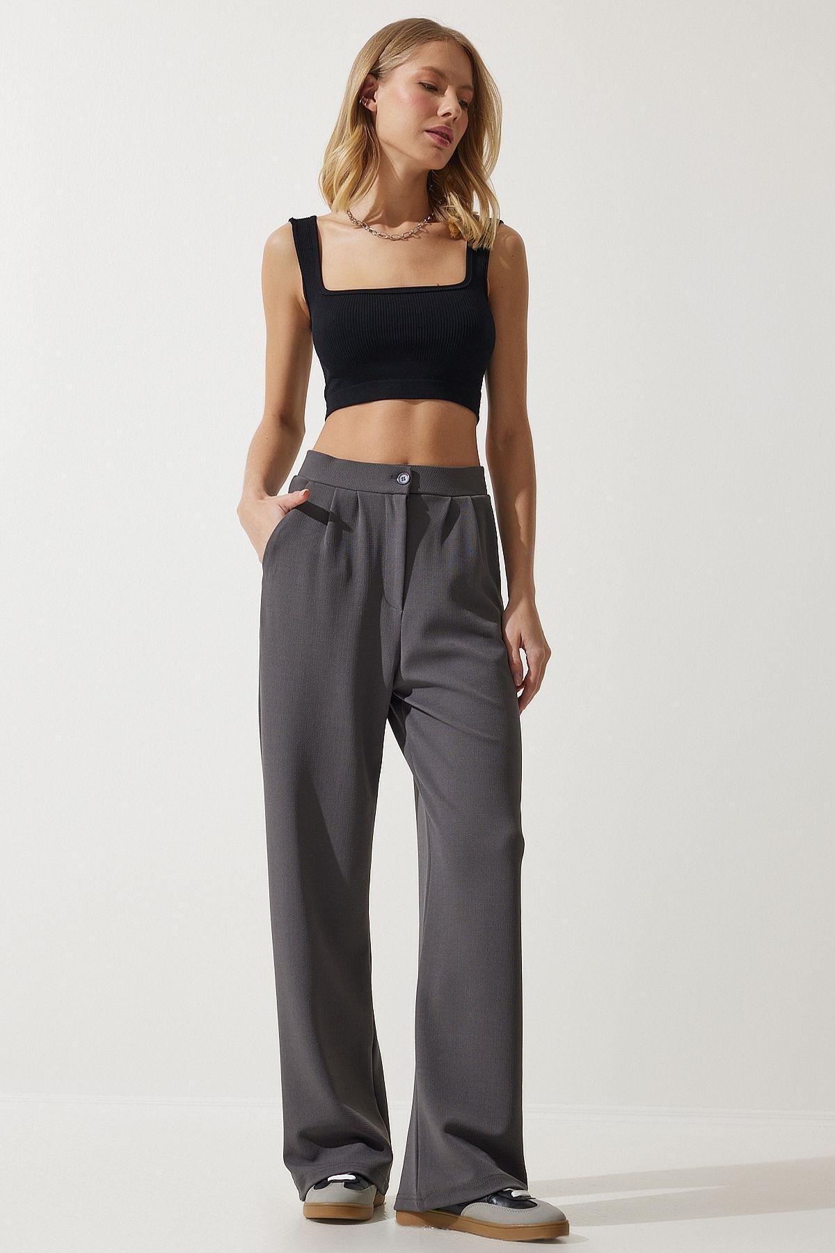 Womens Gray Lycra Comfortable Palazzo Knitted Trousers RV00175, single, , large image number 1