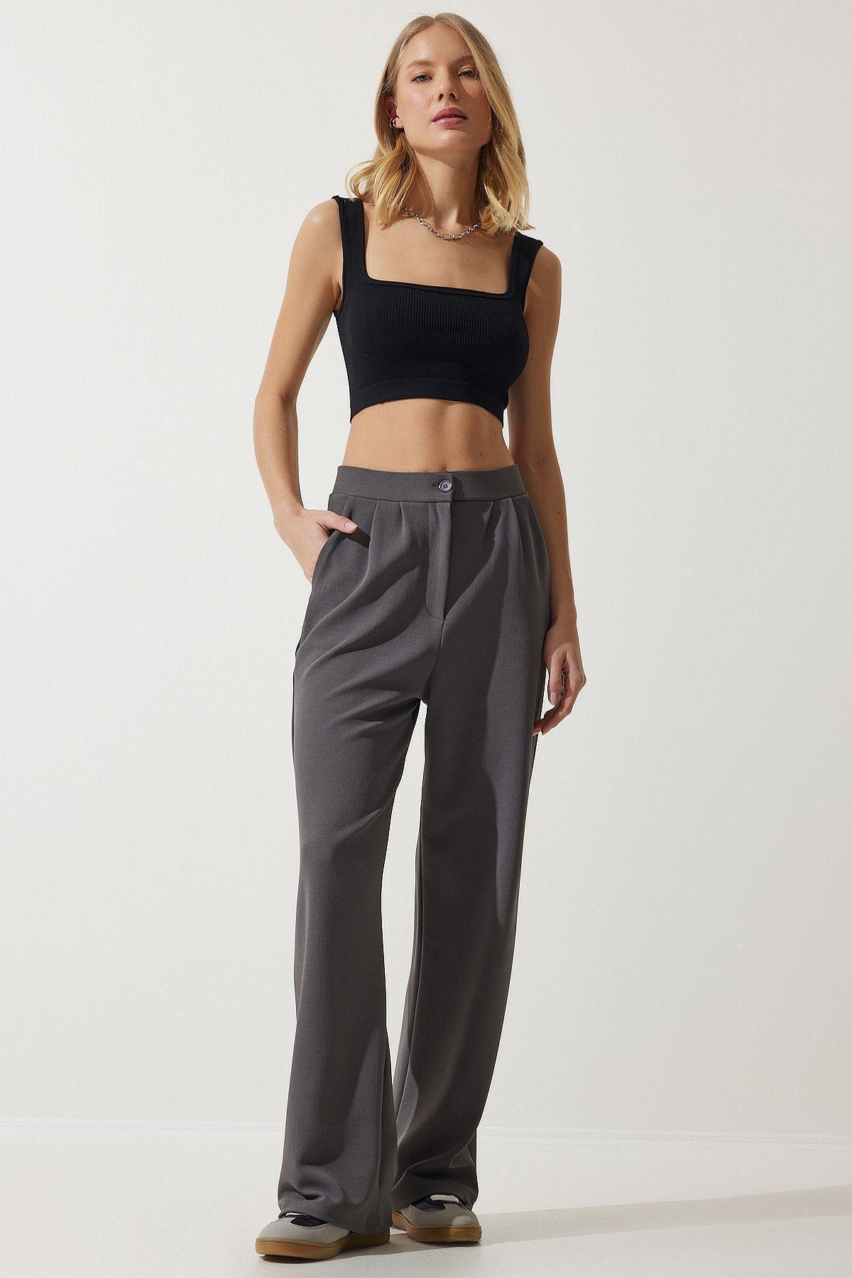 Womens Gray Lycra Comfortable Palazzo Knitted Trousers RV00175, single, , large image number 2