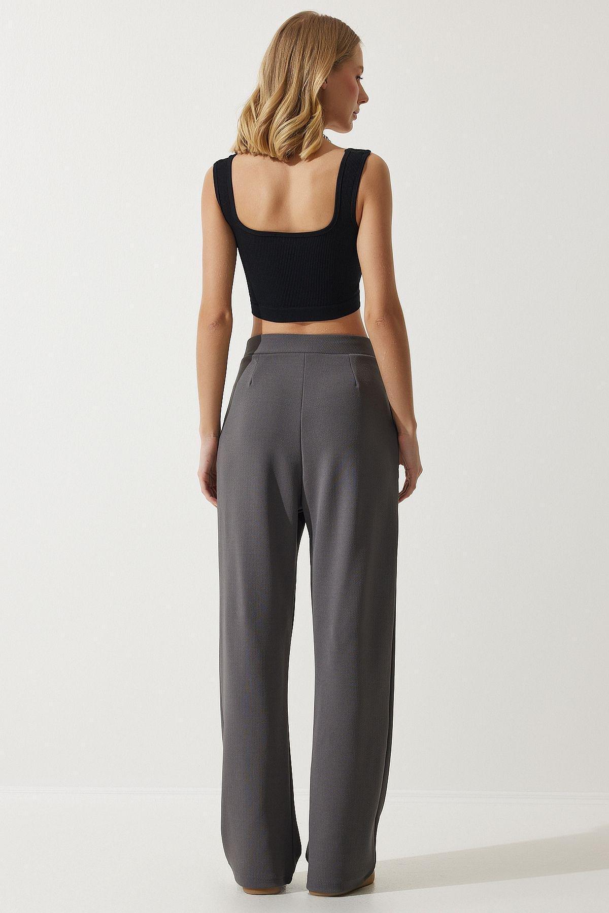 Womens Gray Lycra Comfortable Palazzo Knitted Trousers RV00175, single, , large image number 4