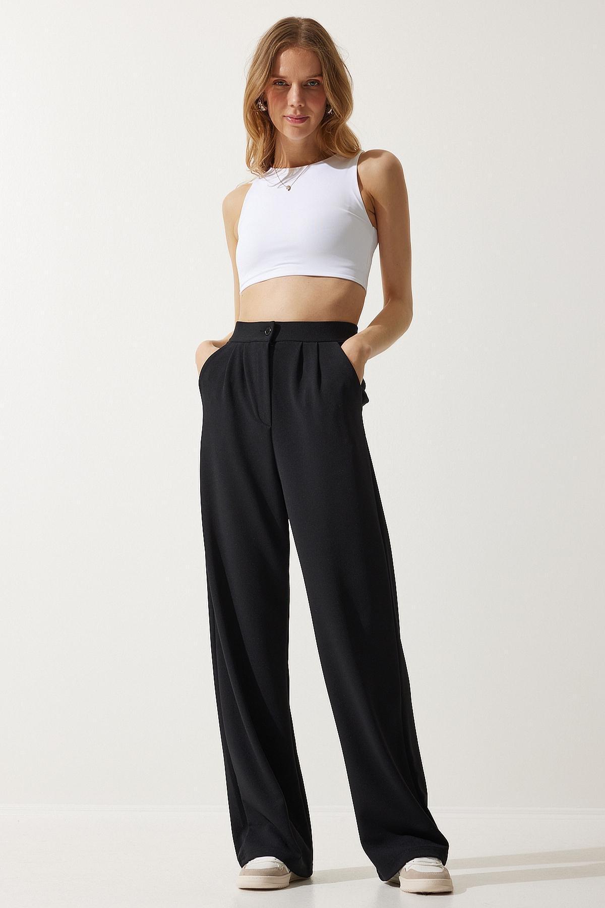 Black Lycra Casual Palazzo Trousers, , large image number 0