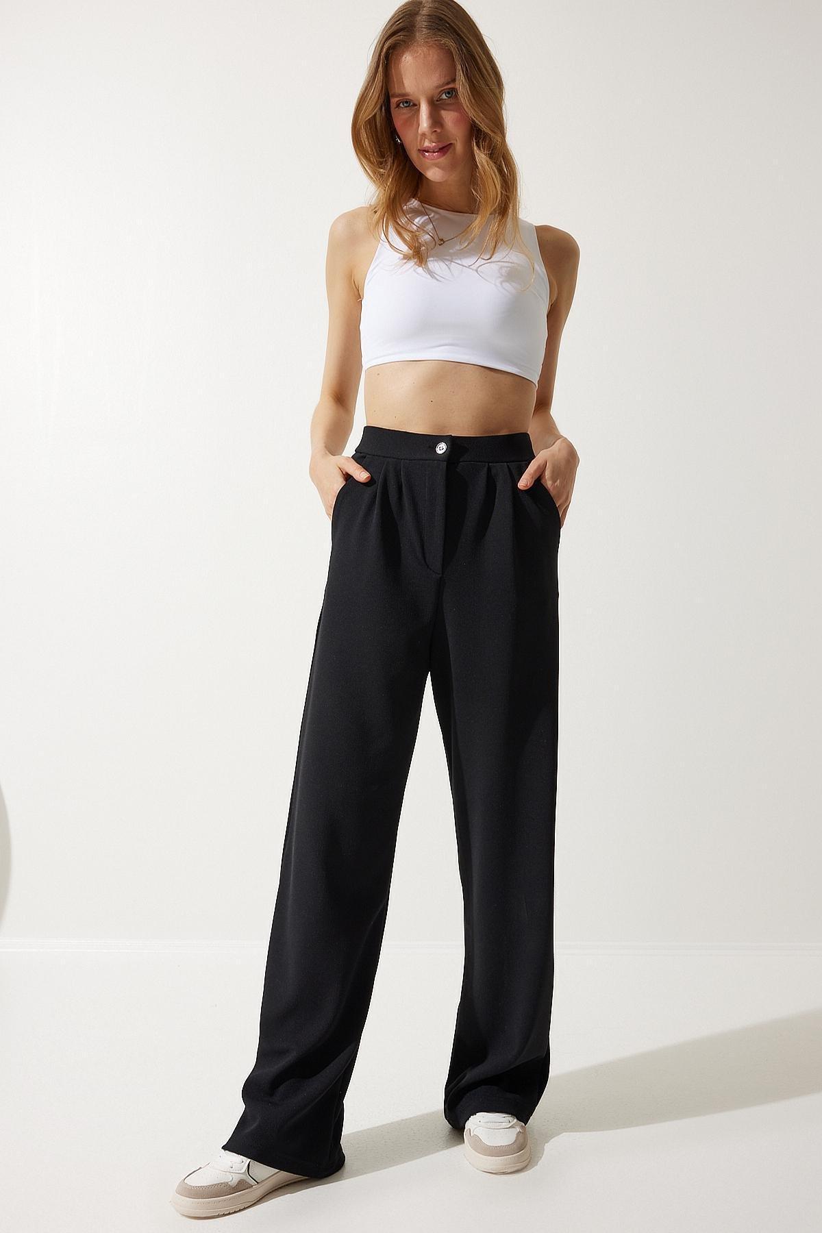 Black Lycra Casual Palazzo Trousers, , large image number 4