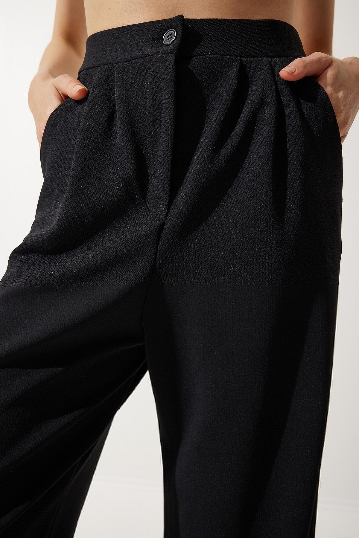 Black Lycra Casual Palazzo Trousers, , large image number 7