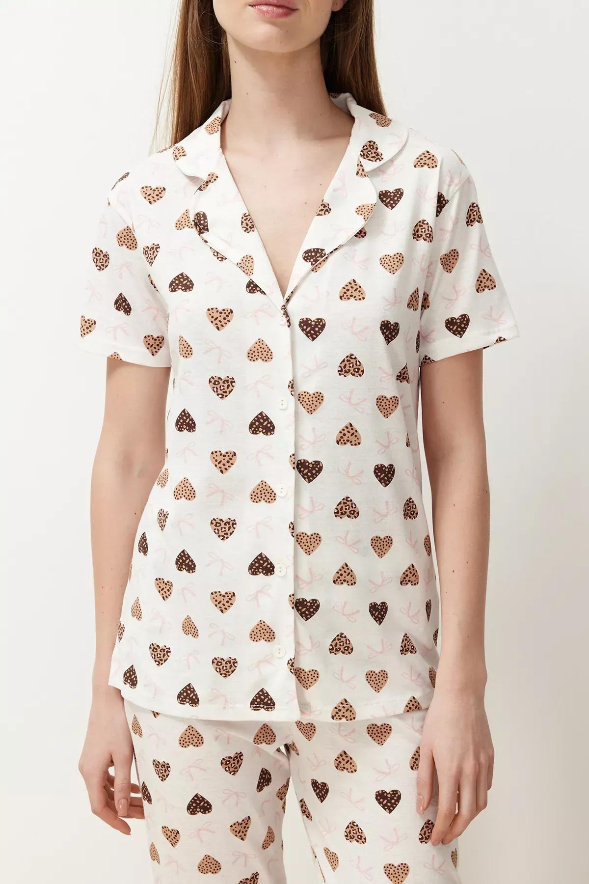 Beige Cotton Knitted Pyjamas Set, Ecru, large image number 3