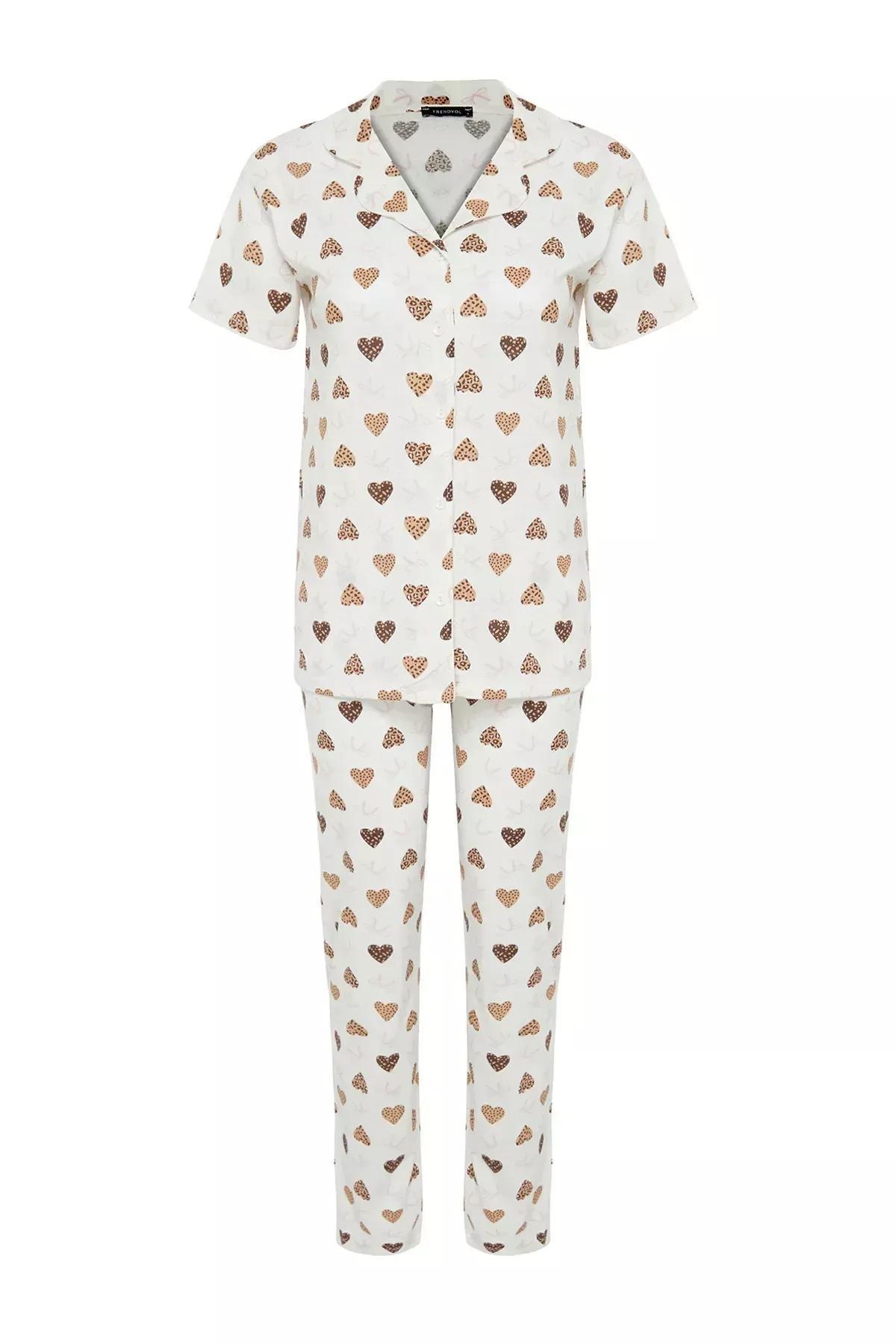 Beige Cotton Knitted Pyjamas Set, Ecru, large image number 5