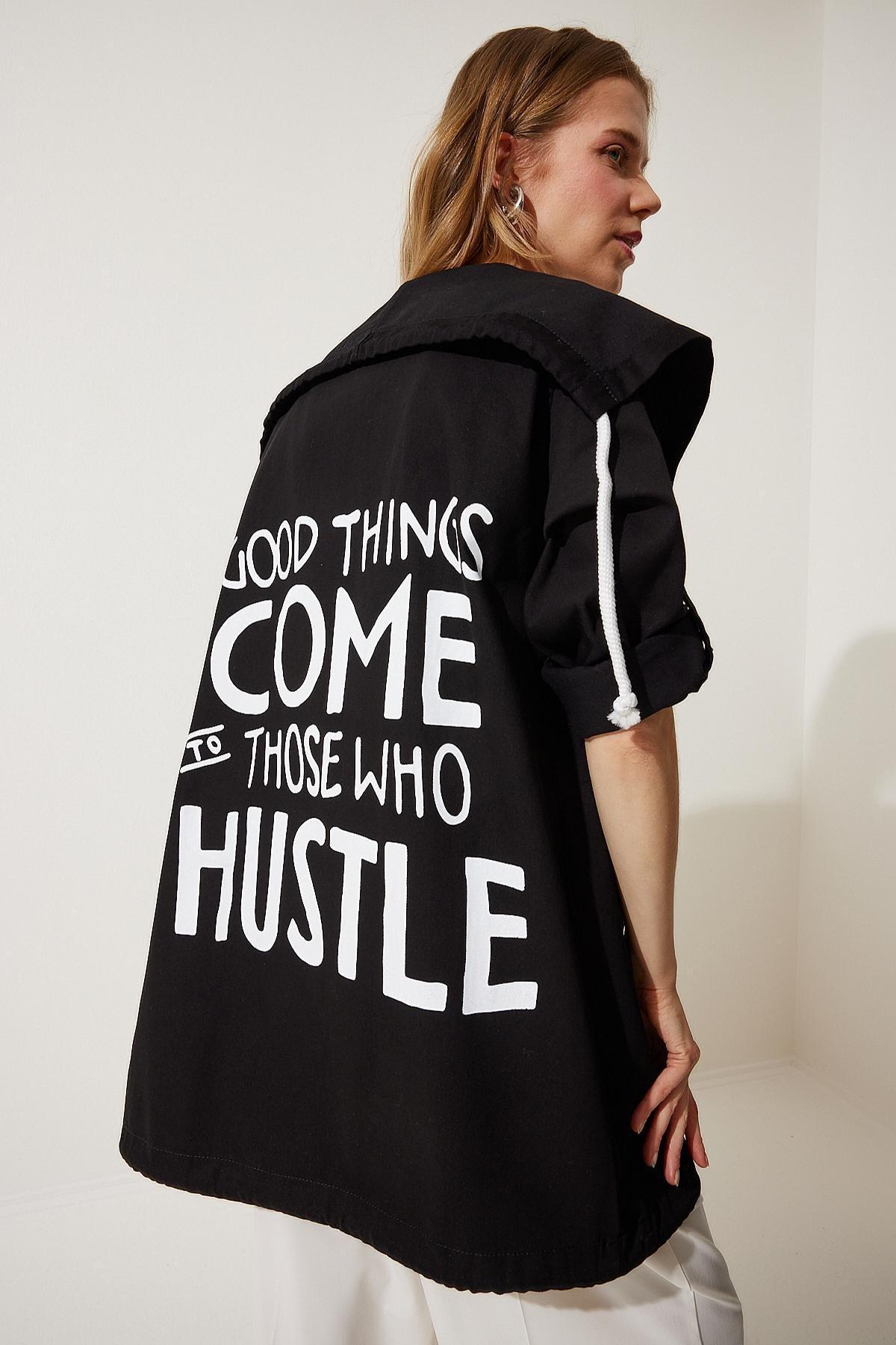 Black Printed Oversized Jacket, , large image number 1