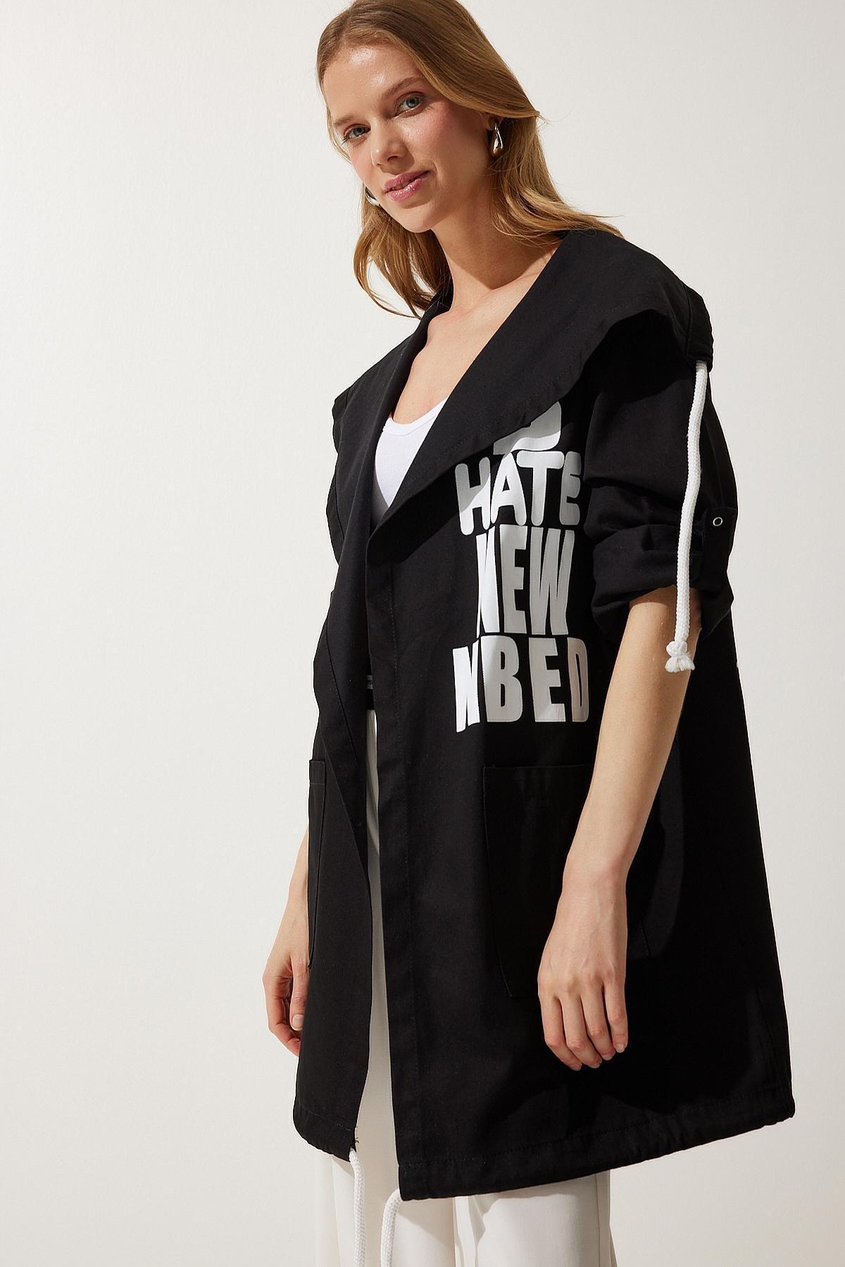 Black Printed Oversized Jacket, , large image number 2