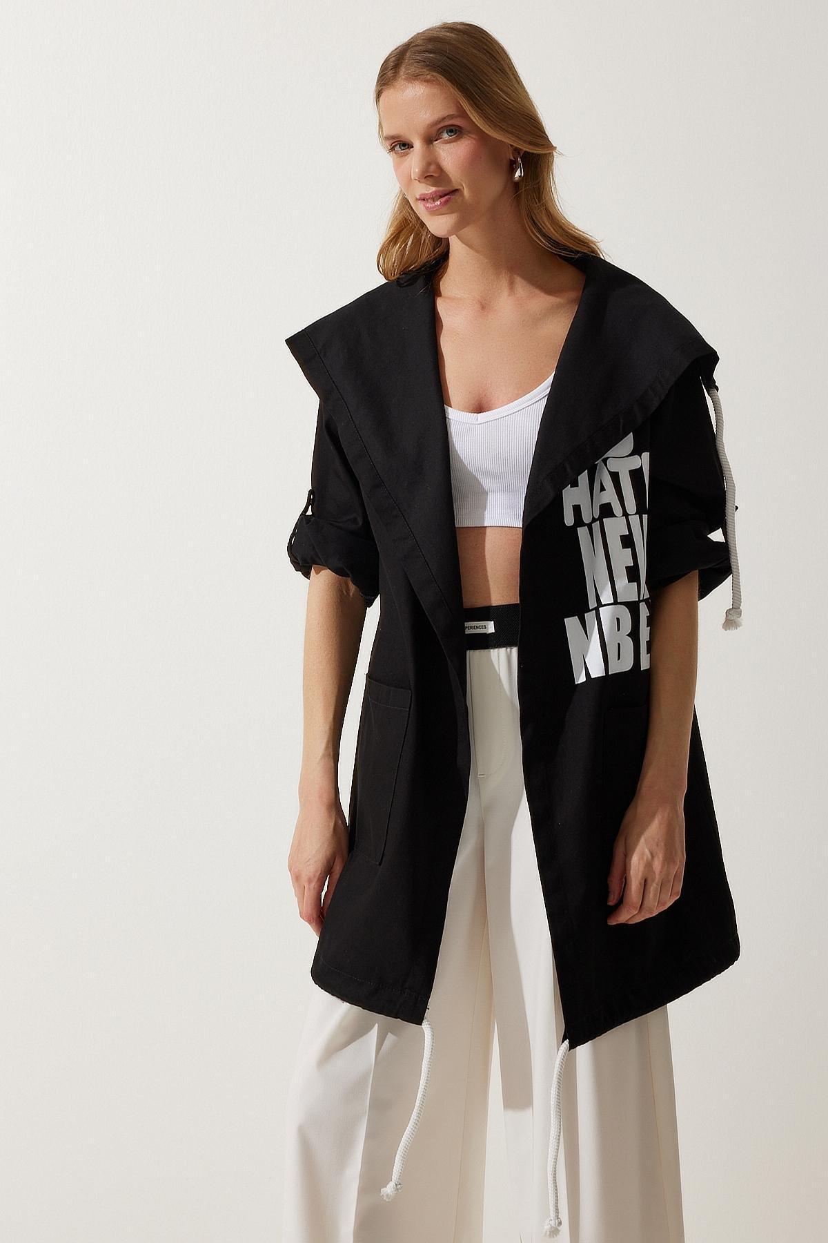 Black Printed Oversized Jacket, , large image number 3