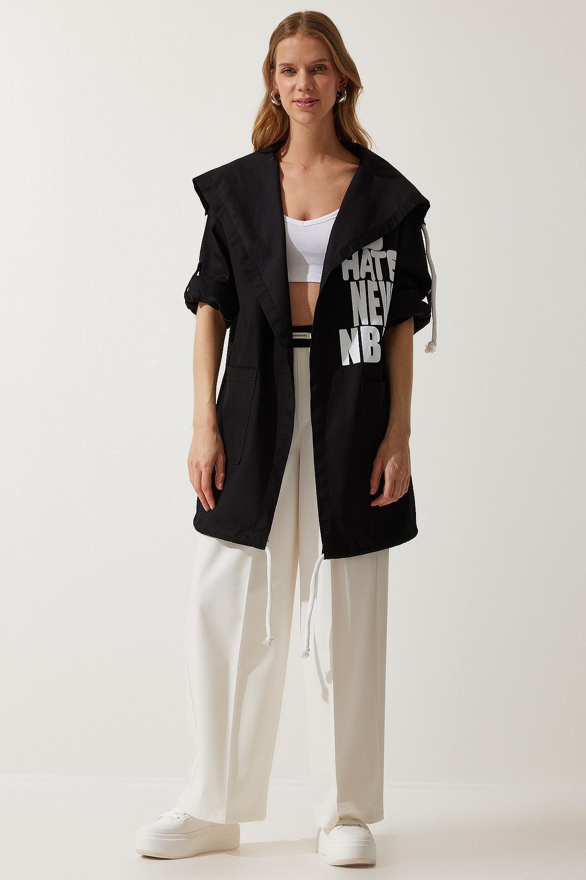 Black Printed Oversized Jacket, , large image number 4