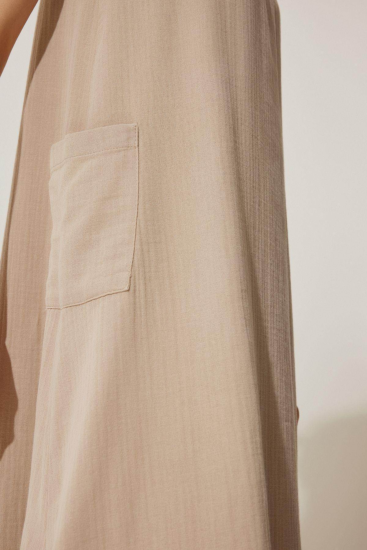 Beige Plain Shift Maxi Dress, , large image number 4