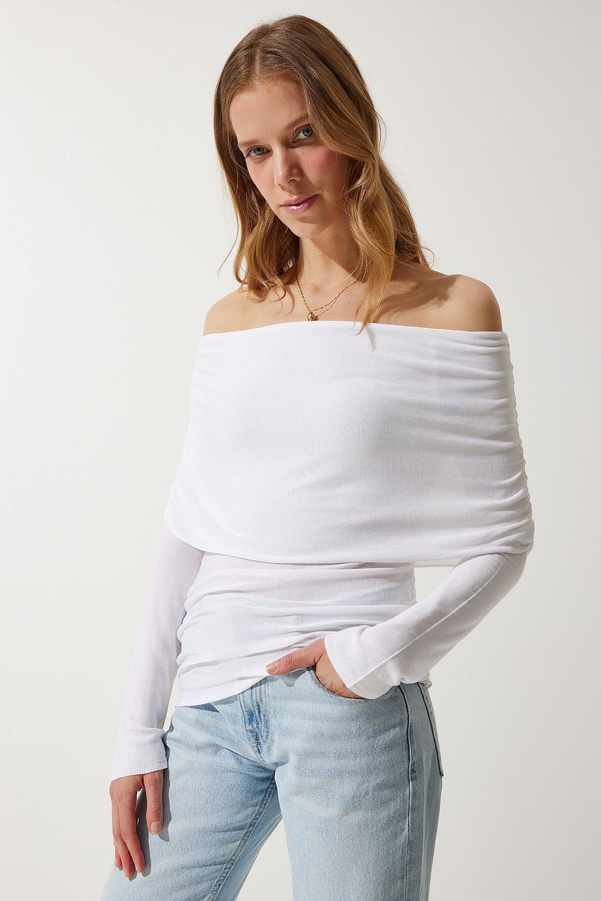 Beige Off-Shoulder Detailed Blouse, Ecru, large image number 2
