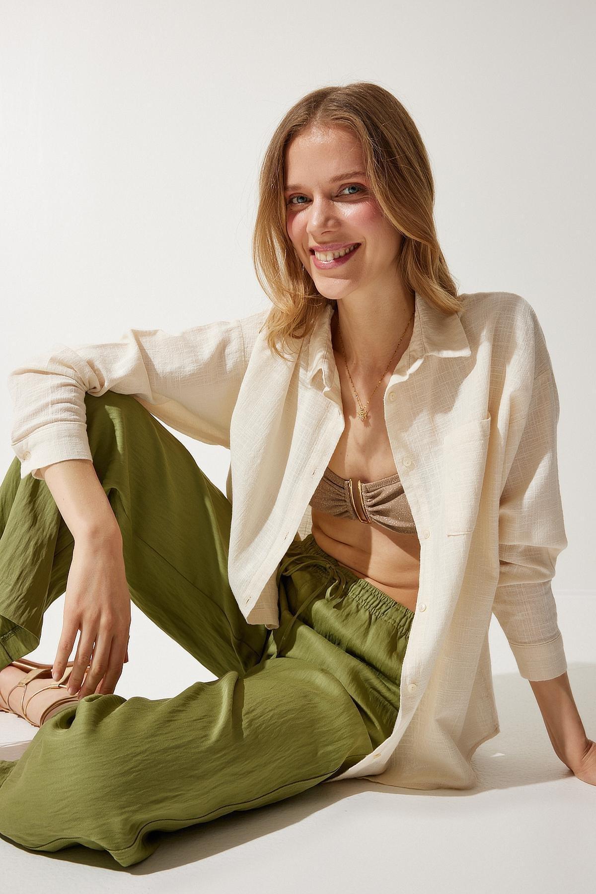 Cream Plain Overshirt MX00152, , large image number 0
