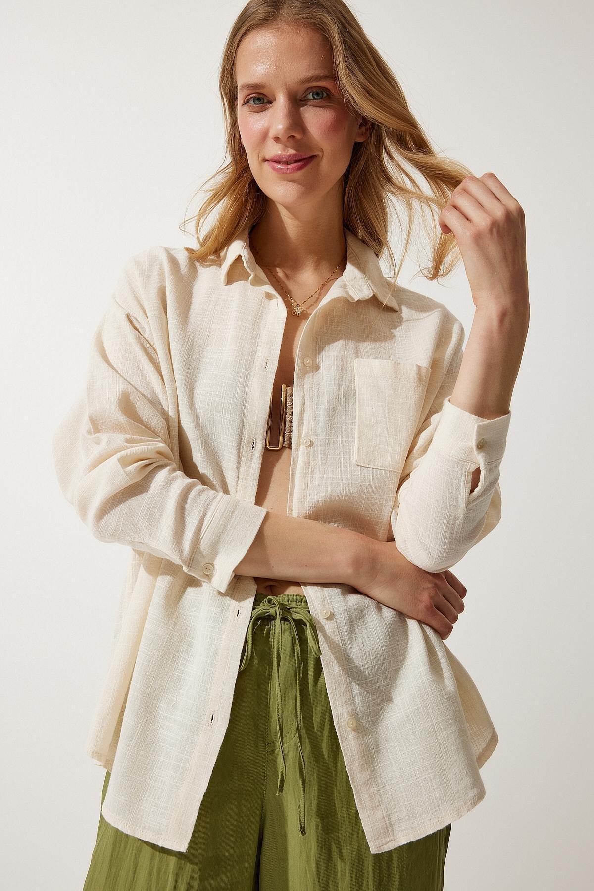 Cream Plain Overshirt MX00152, , large image number 3