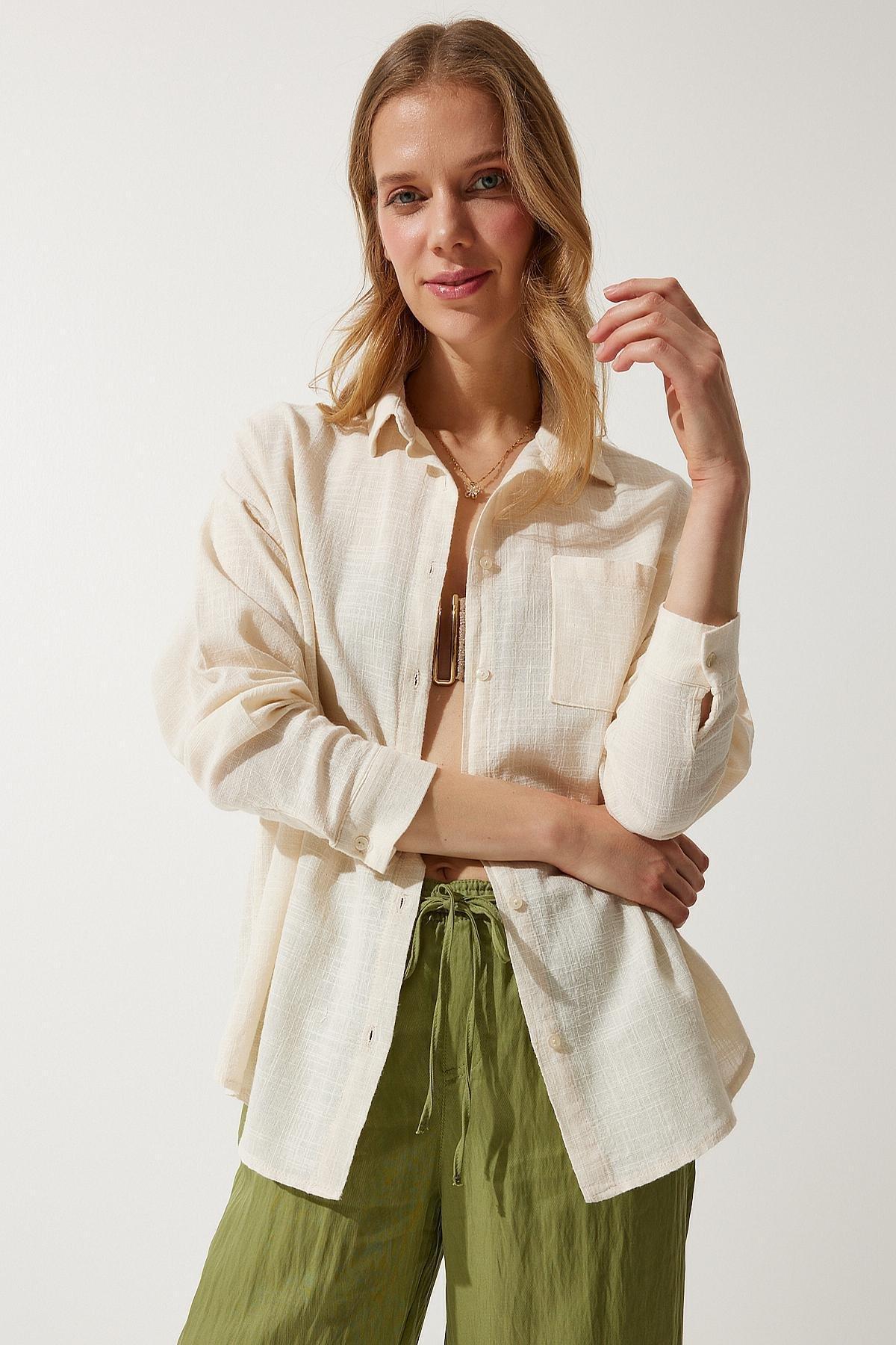 Cream Plain Overshirt MX00152, , large image number 4