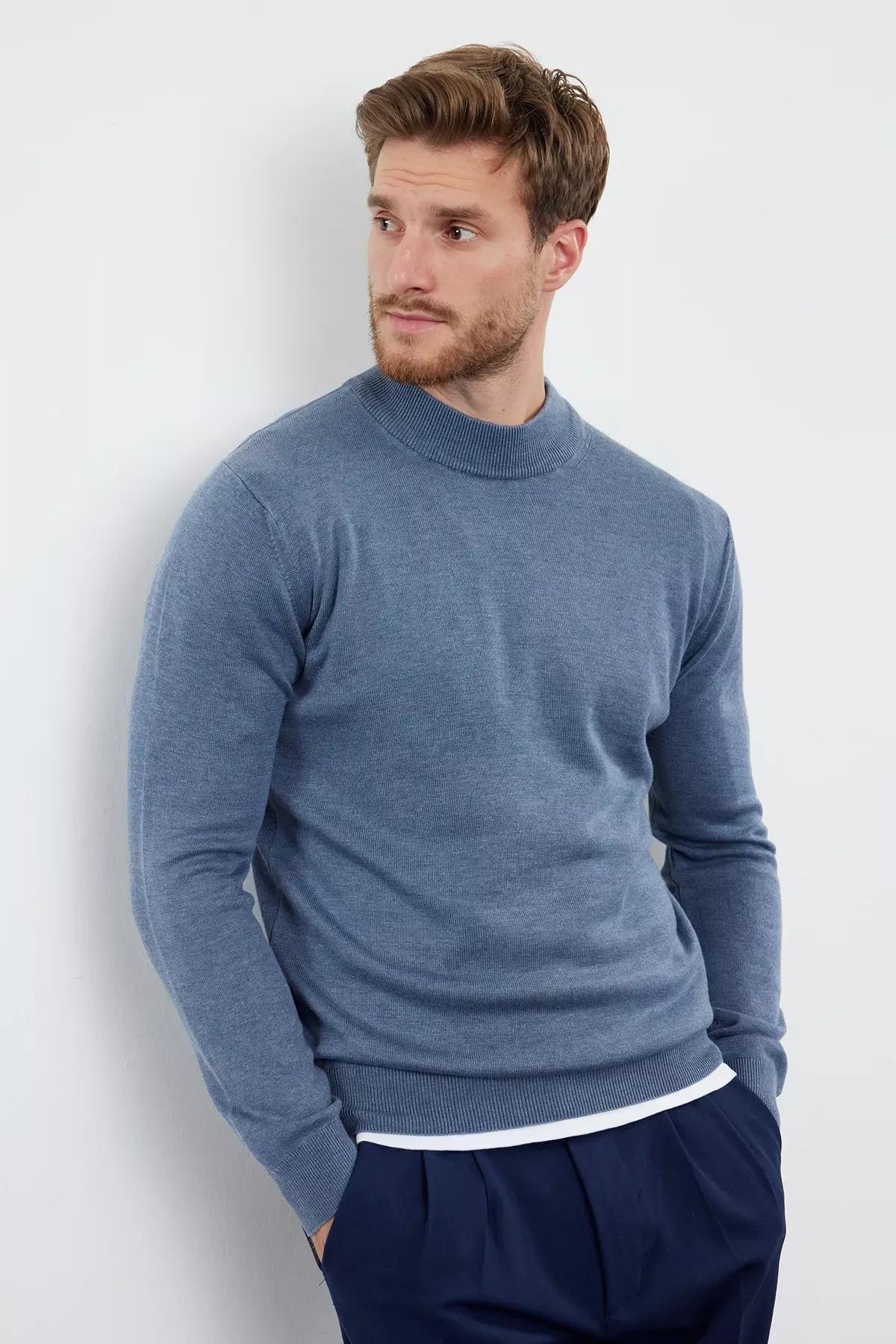 Blue Solid Casual Sweater, Blue, medium