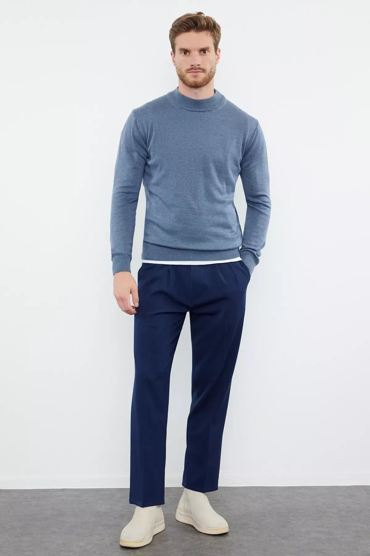 Blue Solid Casual Sweater, Blue, medium