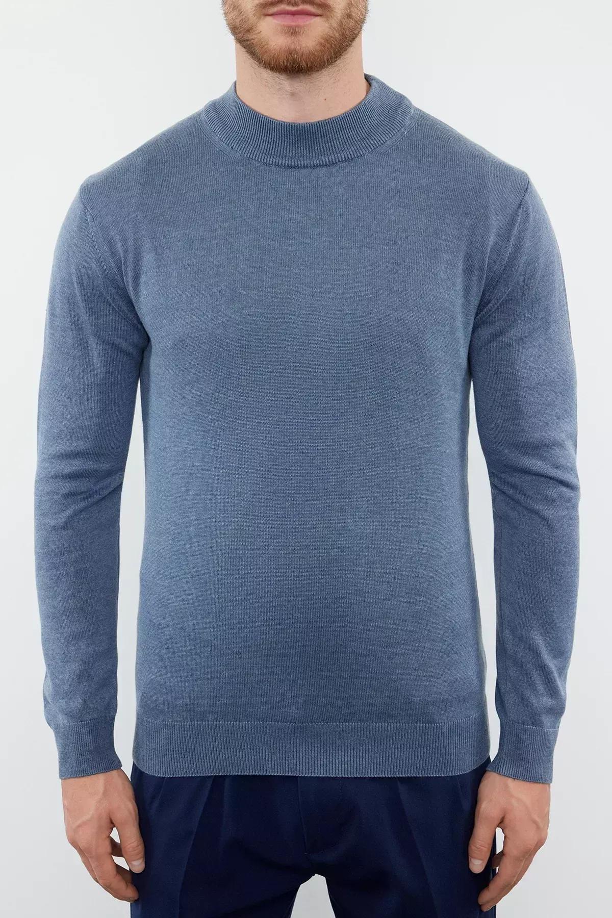 Blue Solid Casual Sweater, Blue, medium