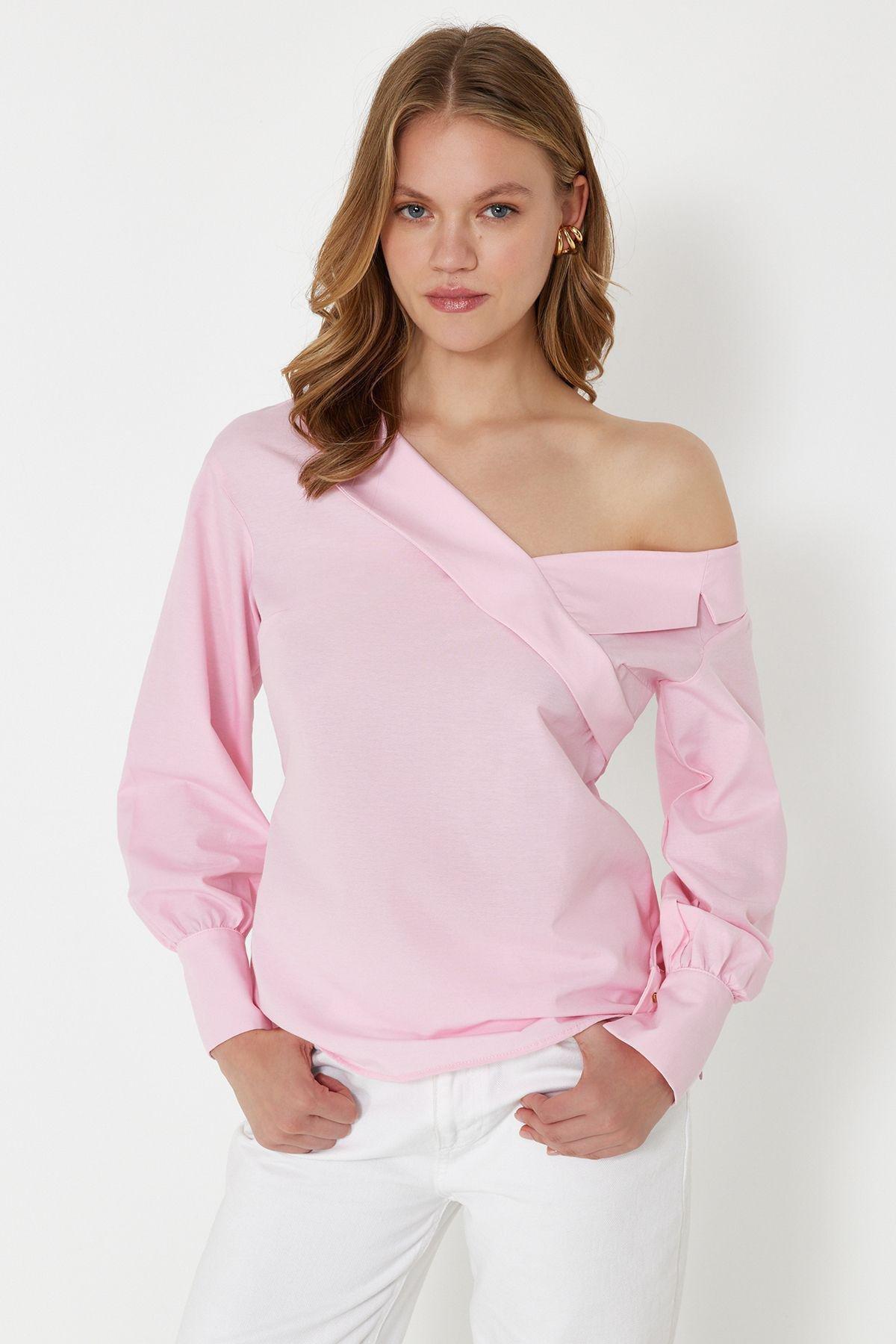 Pink Boat Neck Woven Blouse, , large image number 0
