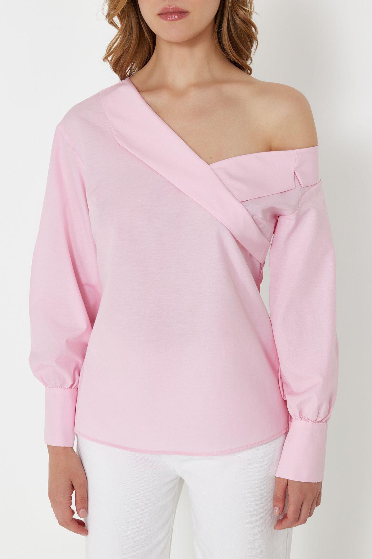 Pink Boat Neck Woven Blouse, , large image number 4
