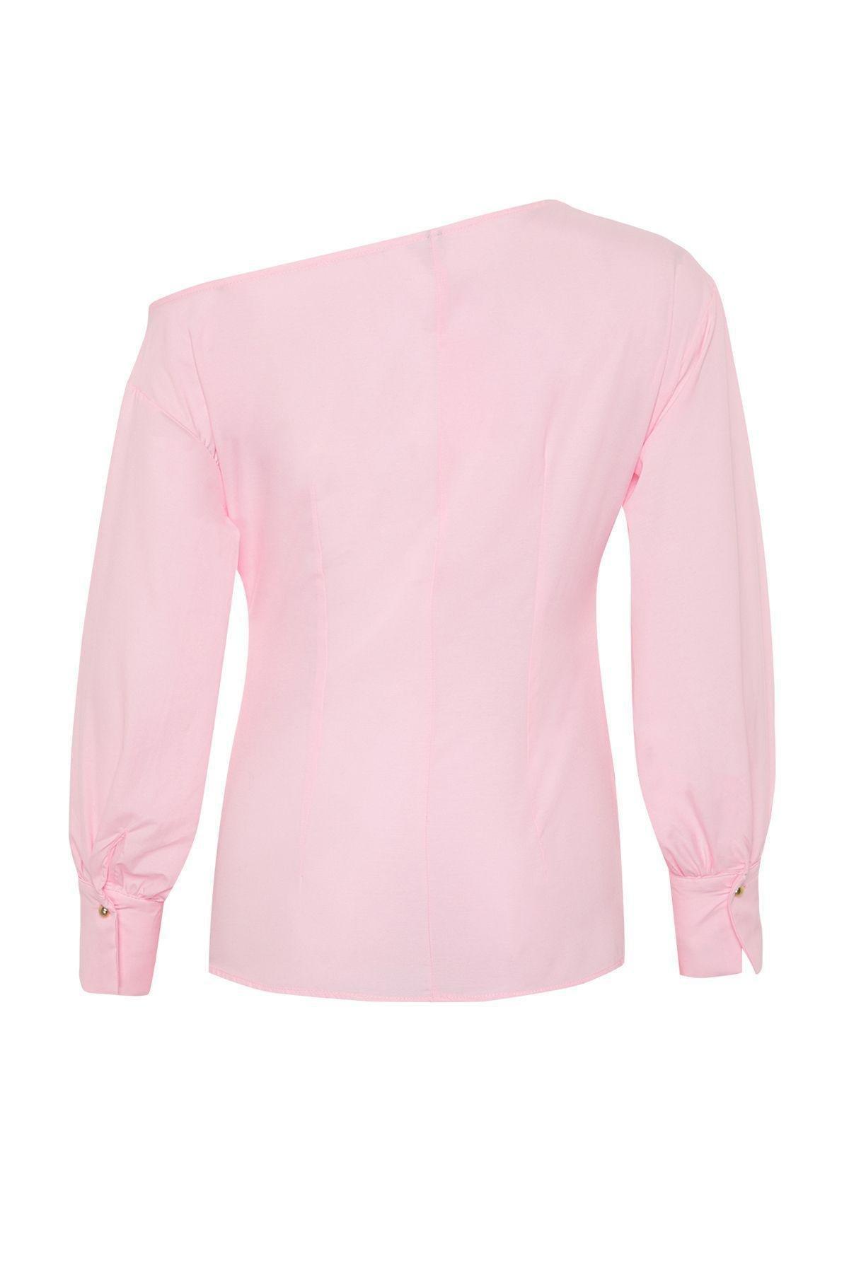 Pink Boat Neck Woven Blouse, , large image number 6