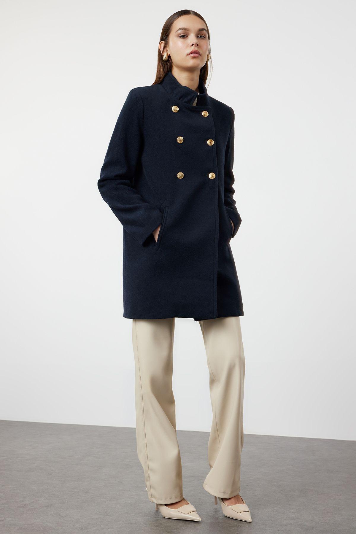 معطف متوسط الطول بأزرار، كحلي, Navy blue, large image number 1