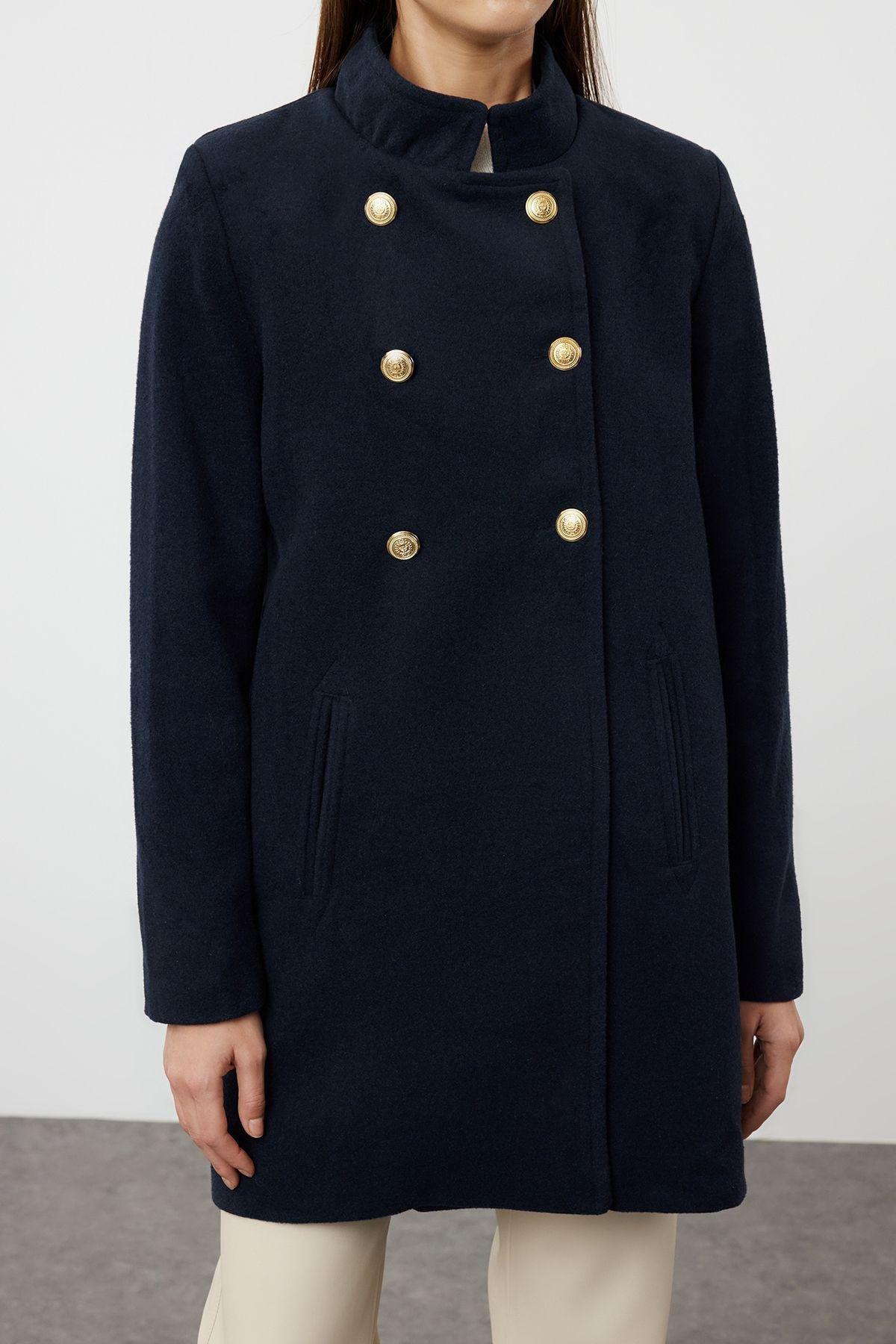 معطف متوسط الطول بأزرار، كحلي, Navy blue, large image number 2