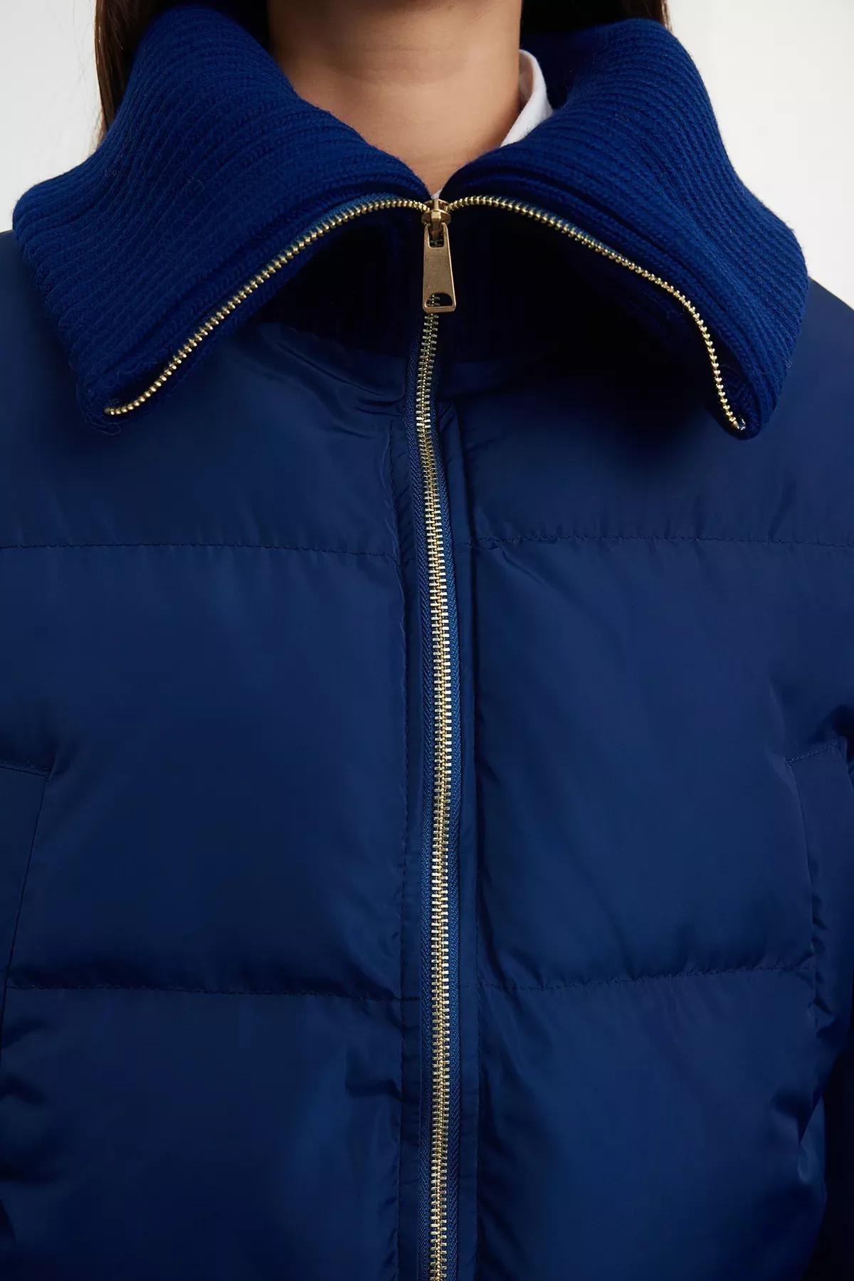 Navy Knit Detailed Puffer Jacket, Navy blue, large image number 5
