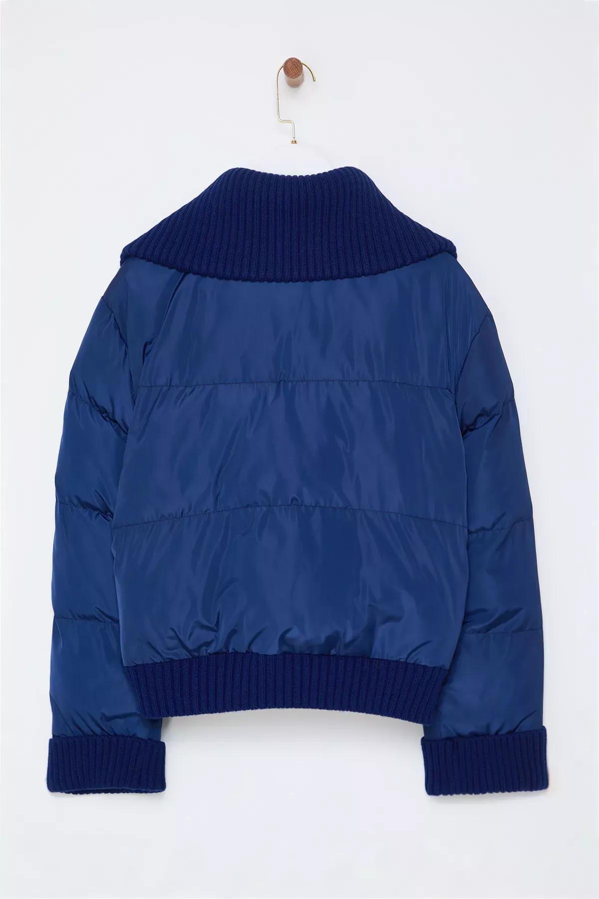 Navy Knit Detailed Puffer Jacket, Navy blue, large image number 7