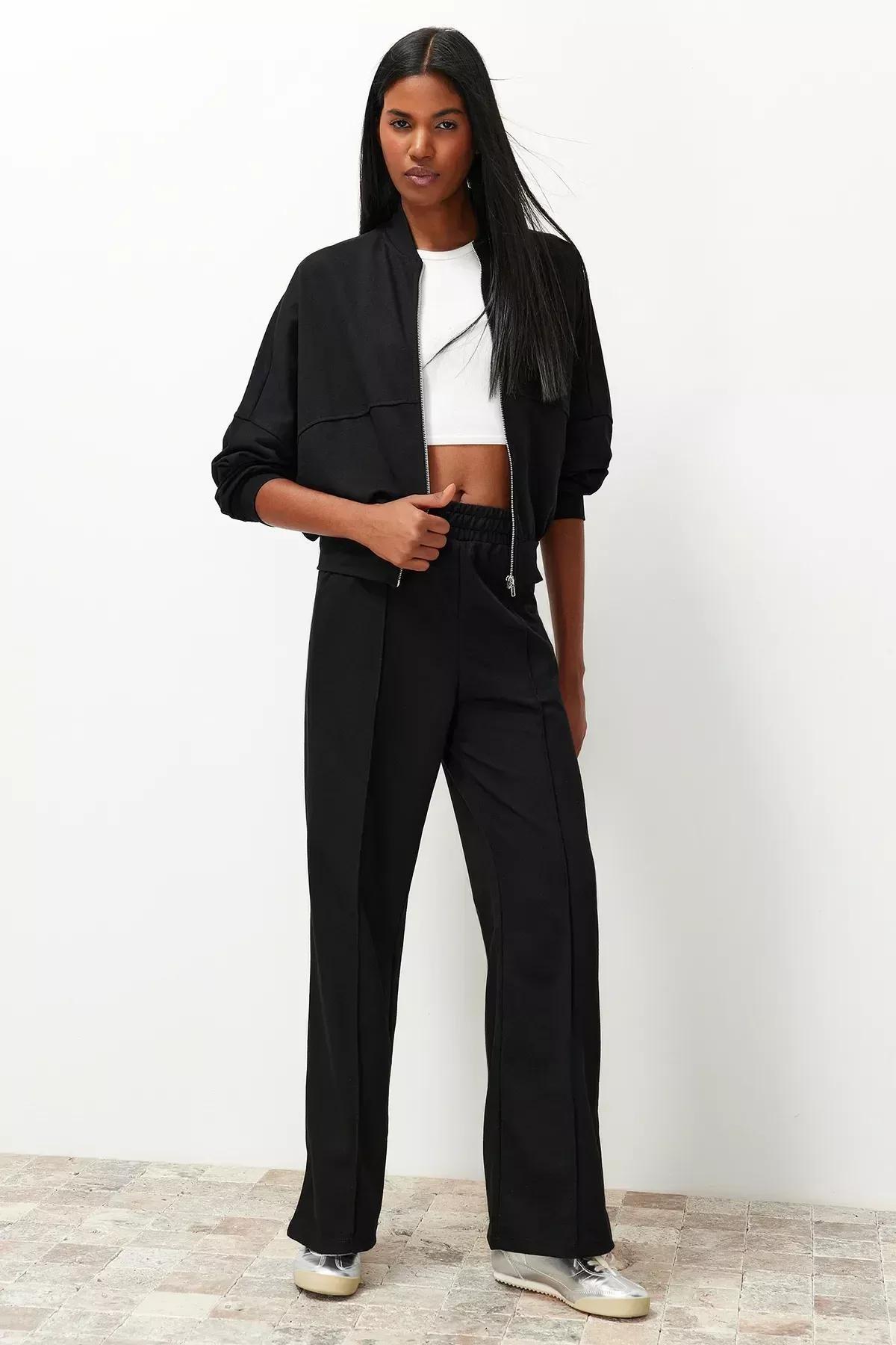 Black Ribbed Zippered Knitted Co-Ord Set, C101_5720, large image number 0