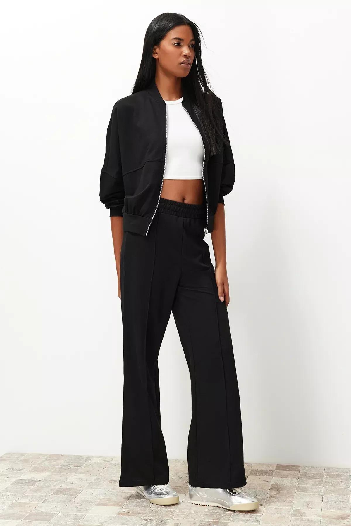 Black Ribbed Zippered Knitted Co-Ord Set, C101_5720, medium