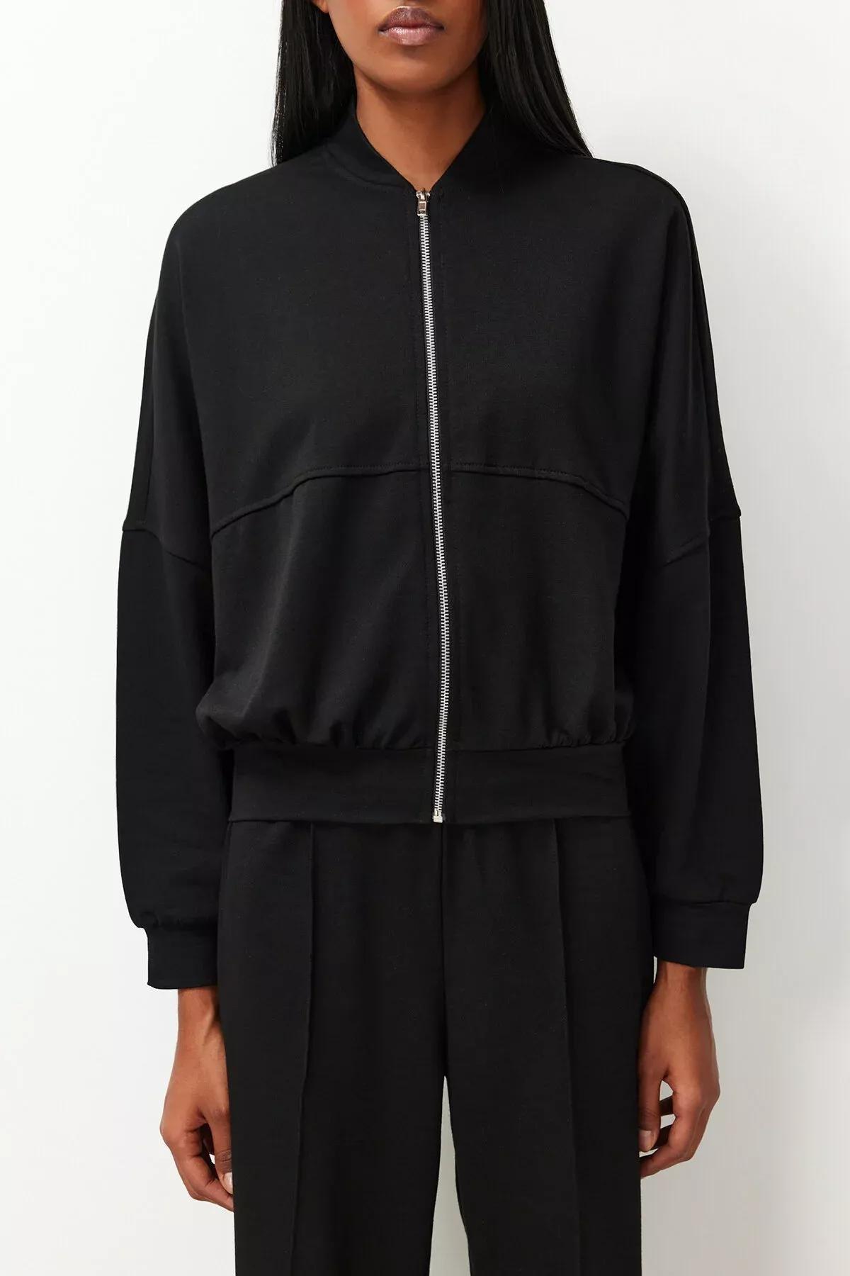 Black Ribbed Zippered Knitted Co-Ord Set, C101_5720, large image number 3