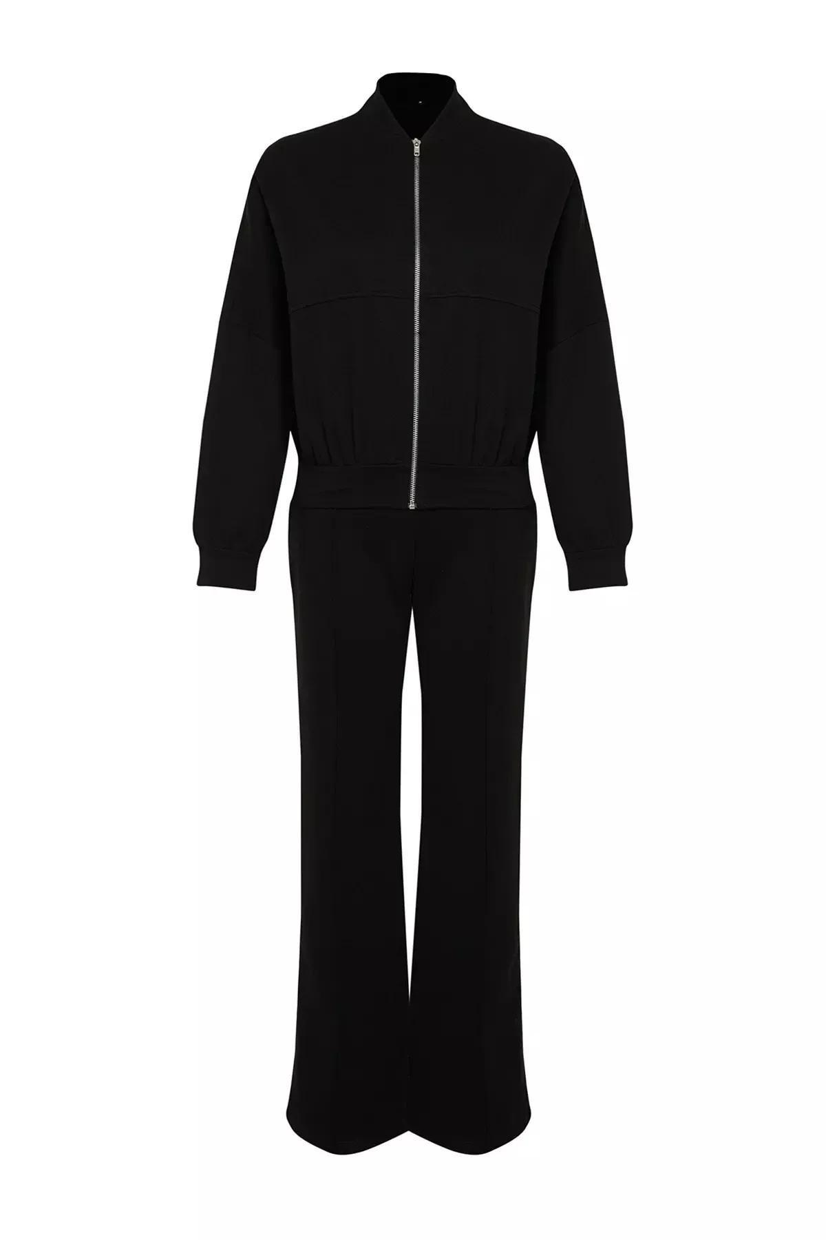 Black Ribbed Zippered Knitted Co-Ord Set, C101_5720, large image number 5