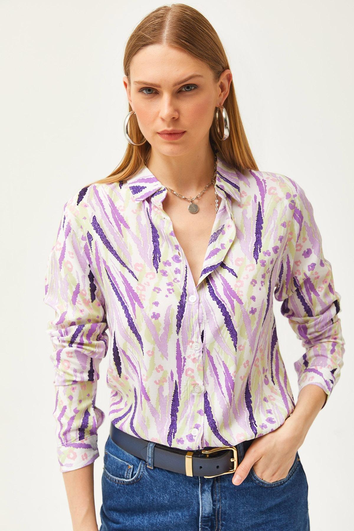 Purple Abstract Button Down Shirt, C101_6099, large image number 0