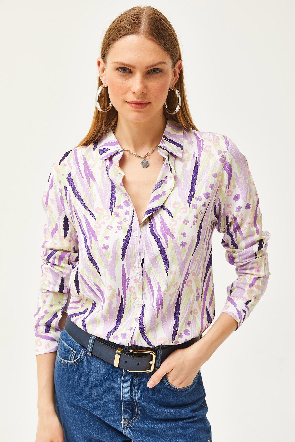 Purple Abstract Button Down Shirt, C101_6099, large image number 2