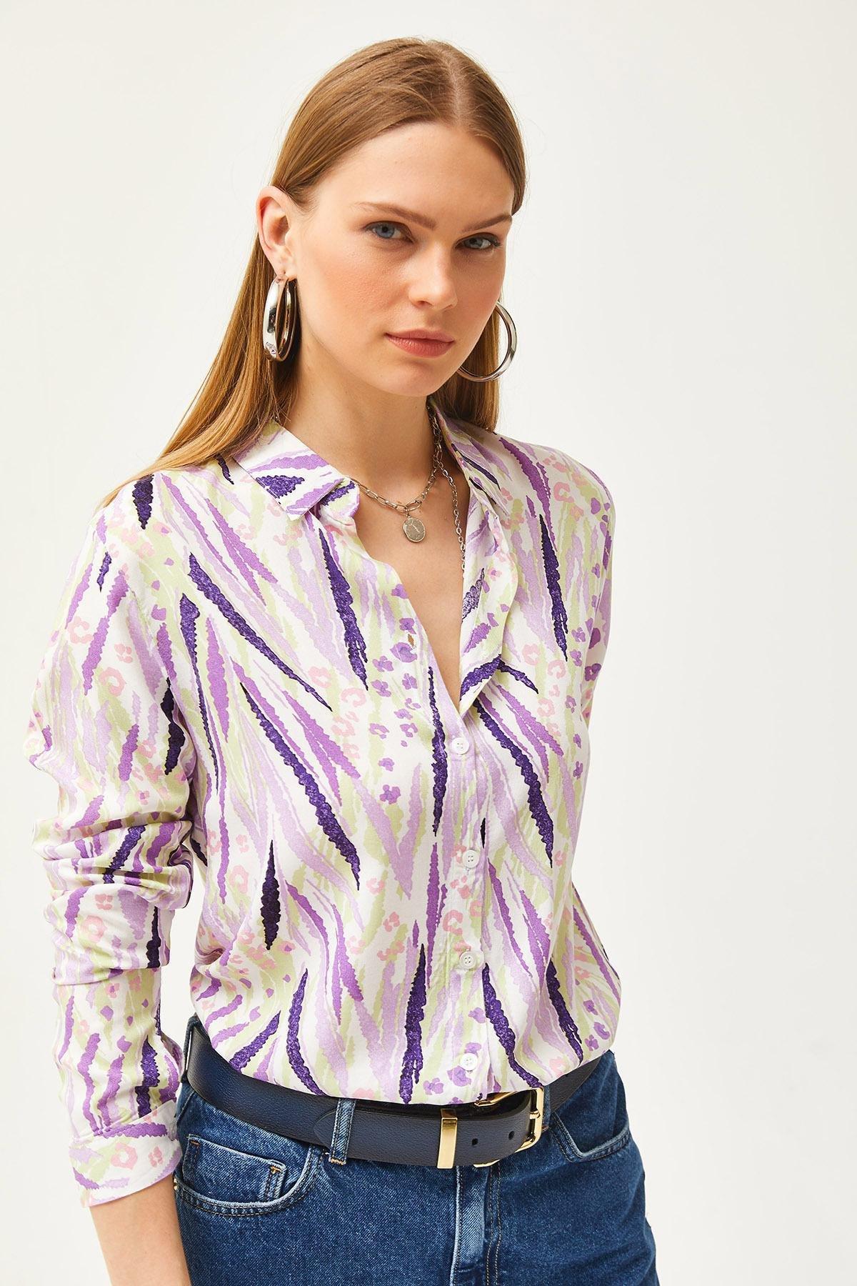 Purple Abstract Button Down Shirt, C101_6099, large image number 3