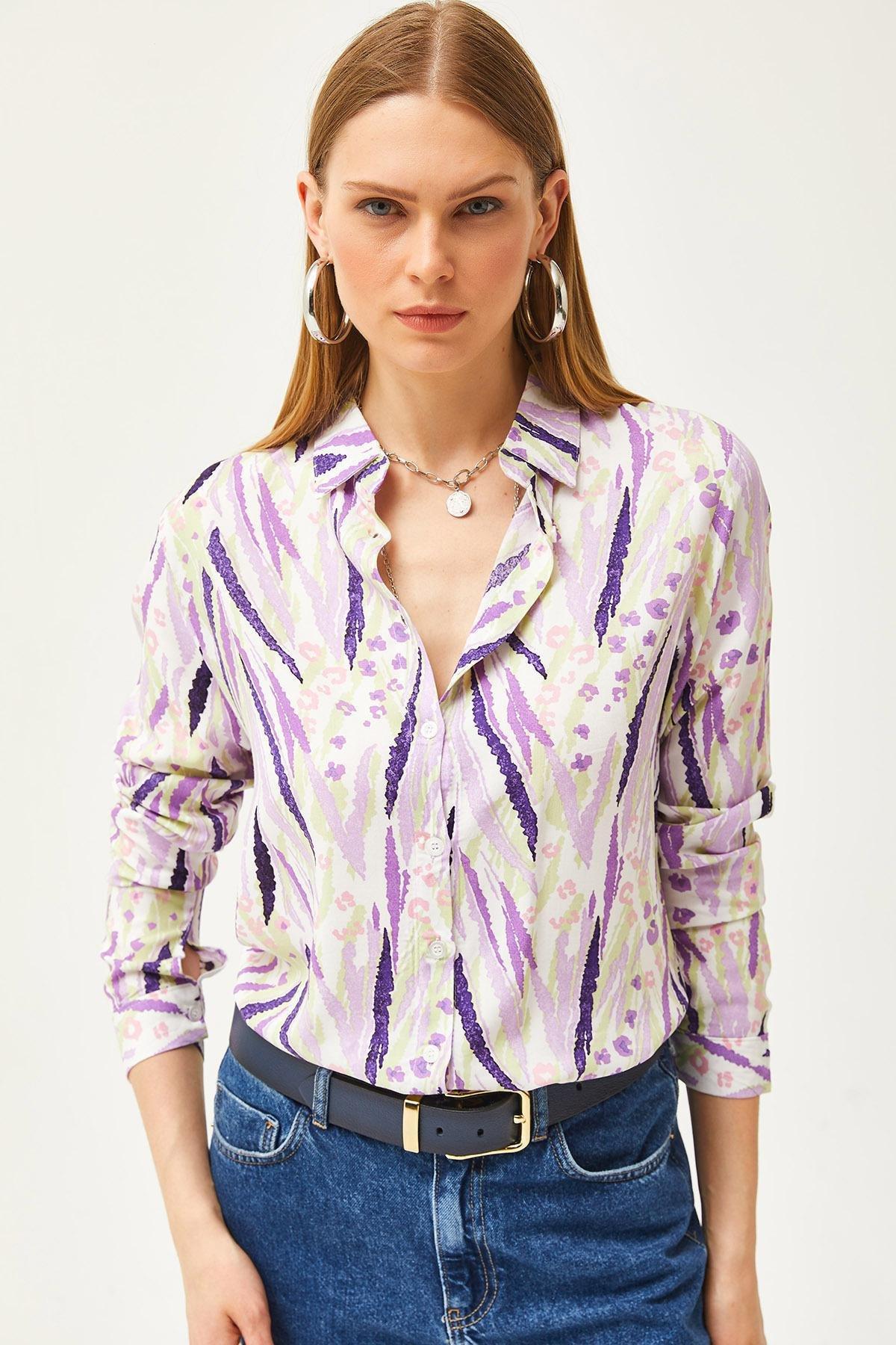 Purple Abstract Button Down Shirt, C101_6099, large image number 4
