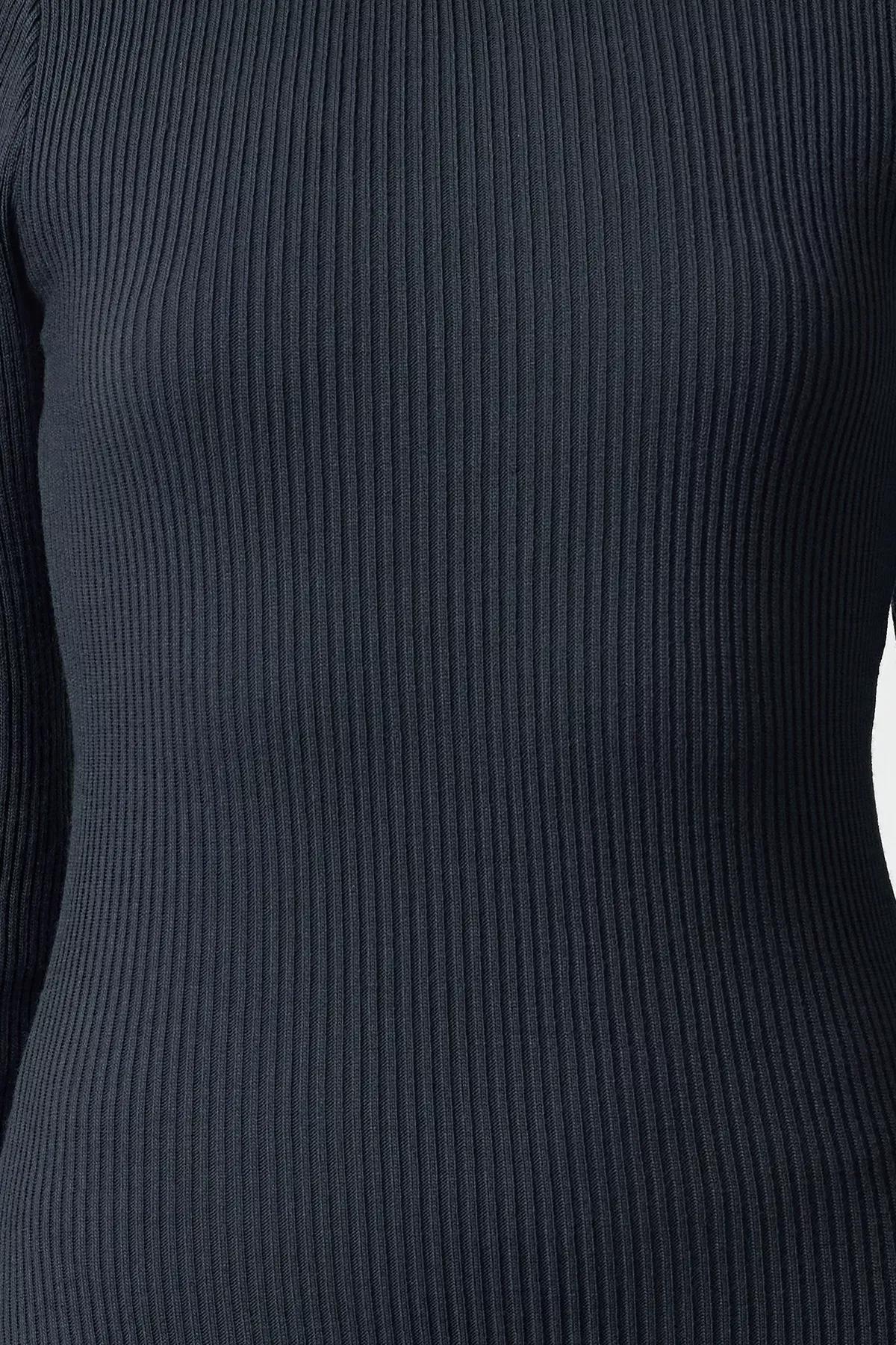 Blue Midi Knit Basic Turtleneck Dress, , large image number 2