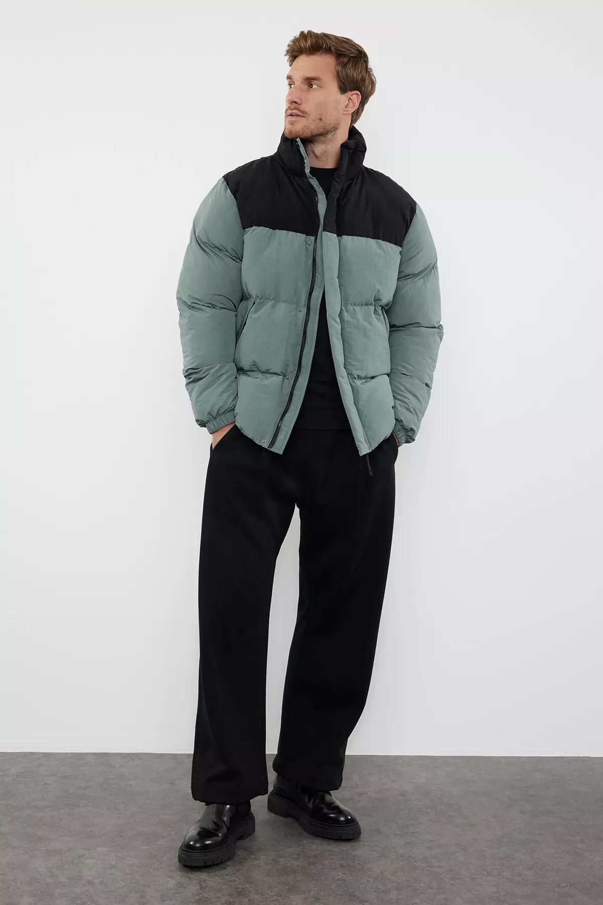 Mens Mint Taslan Regular Fit Color Block Stand Collar Winter Coat TMNAW25MO00006, Single item, , large image number 1