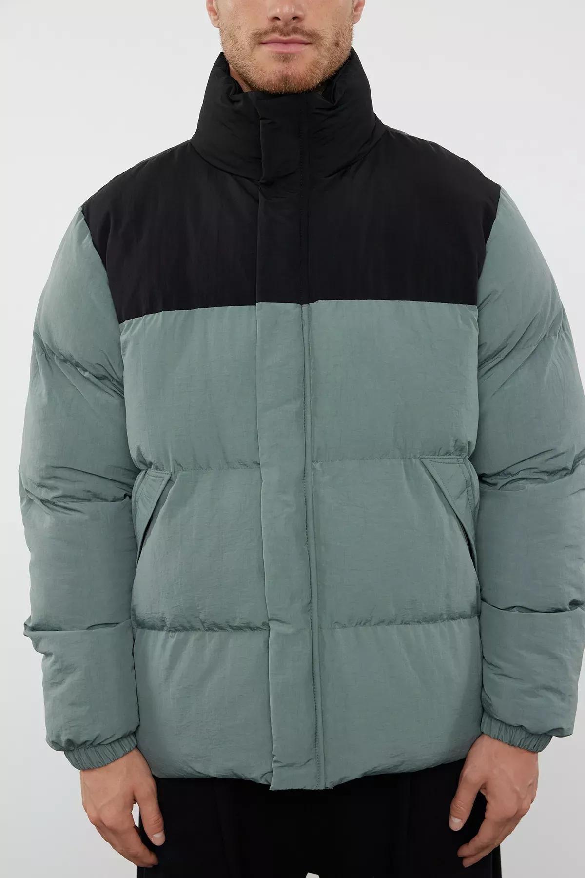 Mens Mint Taslan Regular Fit Color Block Stand Collar Winter Coat TMNAW25MO00006, Single item, , large image number 2